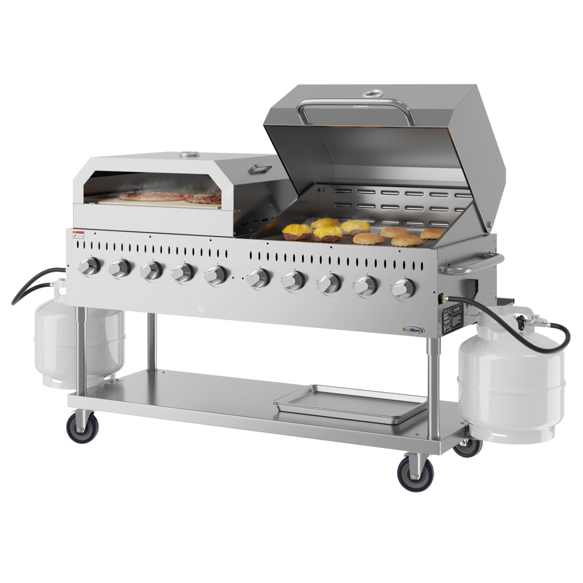 72 in. Commercial Outdoor Propane Gas Grill with 36 in. Roll Dome Cover and 36 in. Pizza Oven in Stainless-Steel, ETL Listed