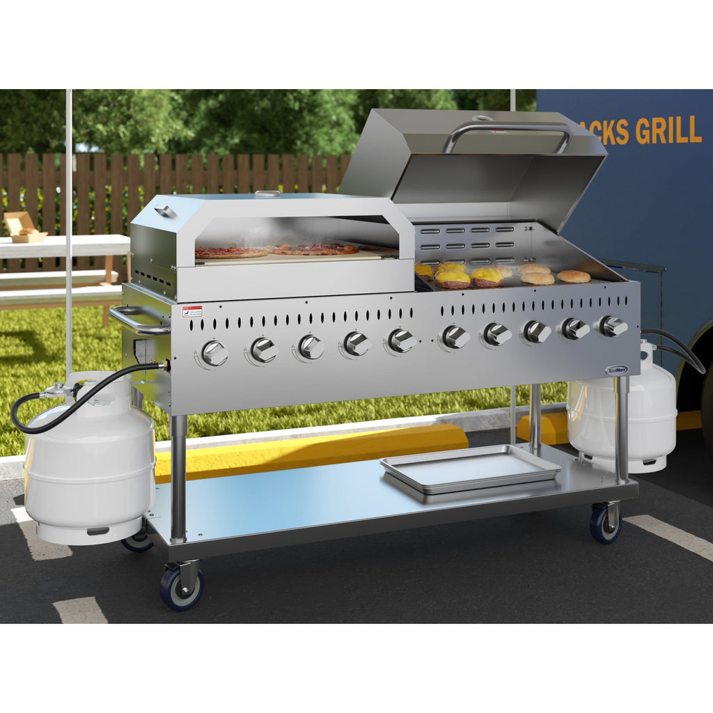 72 in. Commercial Outdoor Propane Gas Grill with 36 in. Roll Dome Cover and 36 in. Pizza Oven in Stainless-Steel, ETL Listed