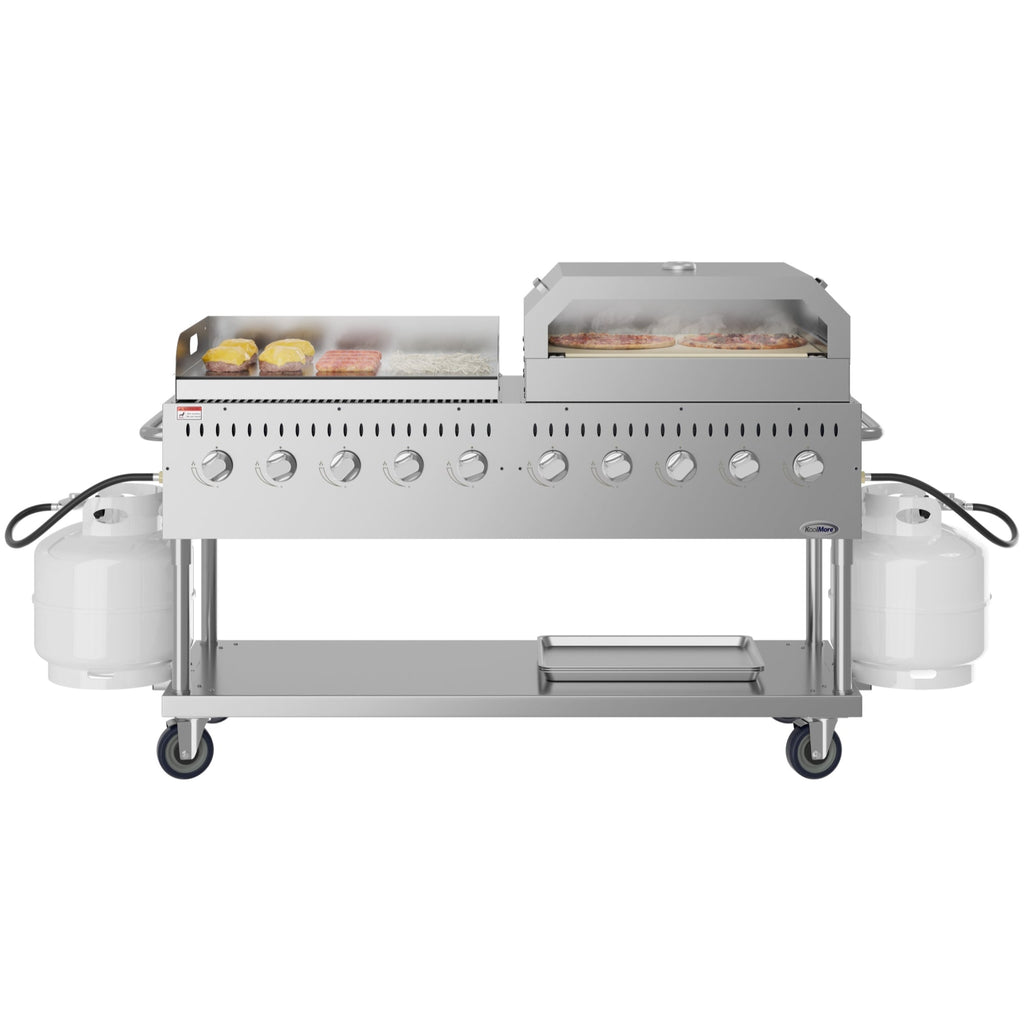 72 in. Full Stainless Steel Commercial Outdoor Propane Gas Grill with 36 in. Griddle and 36 in.Pizza Oven, ETL Listed in Stainless-Steel