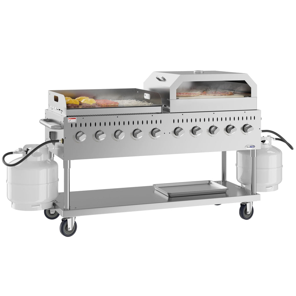 72 in. Full Stainless Steel Commercial Outdoor Propane Gas Grill with 36 in. Griddle and 36 in.Pizza Oven, ETL Listed in Stainless-Steel