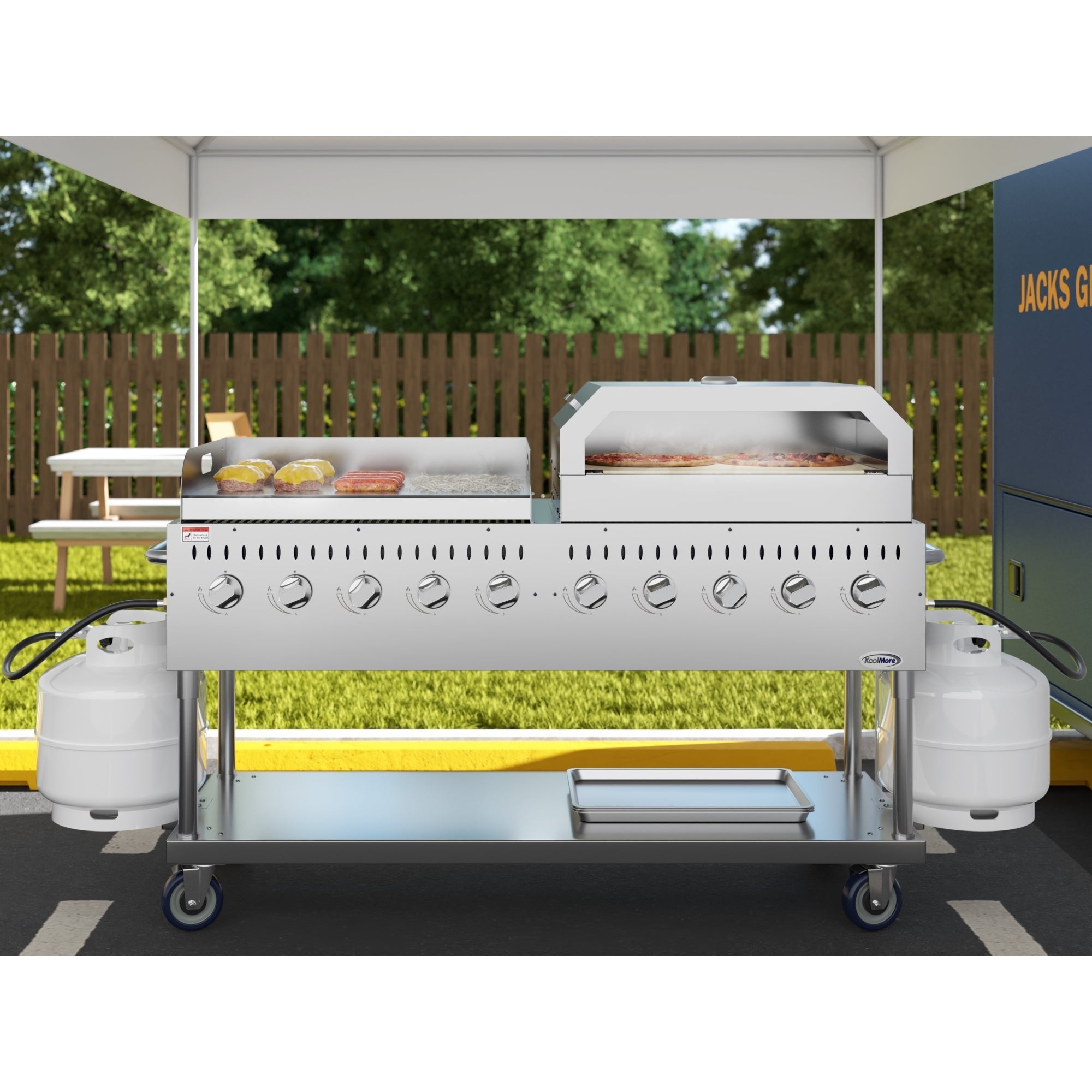 72 in. Full Stainless Steel Commercial Outdoor Propane Gas Grill with 36 in. Griddle and 36 in.Pizza Oven, ETL Listed in Stainless-Steel