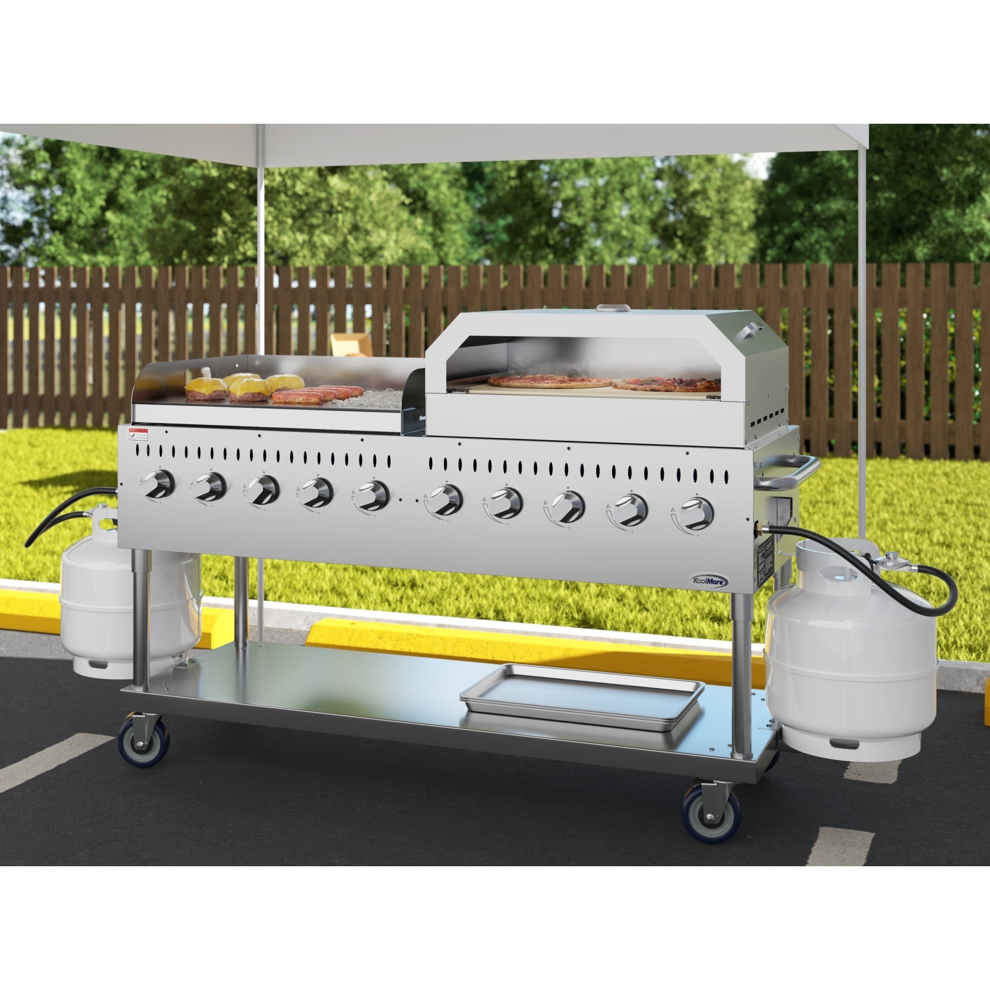 72 in. Full Stainless Steel Commercial Outdoor Propane Gas Grill with 36 in. Griddle and 36 in.Pizza Oven, ETL Listed in Stainless-Steel