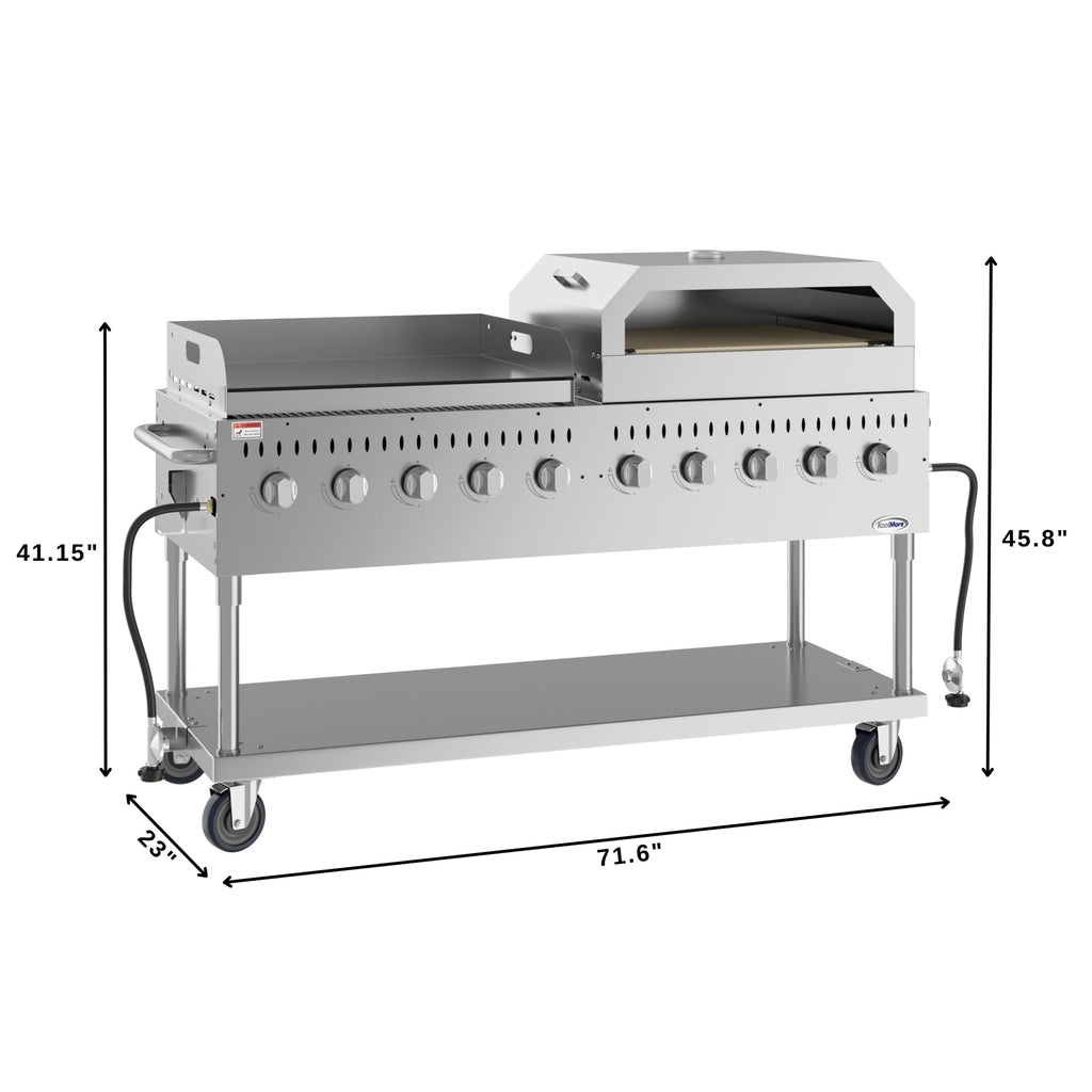 72 in. Full Stainless Steel Commercial Outdoor Propane Gas Grill with 36 in. Griddle and 36 in.Pizza Oven, ETL Listed in Stainless-Steel