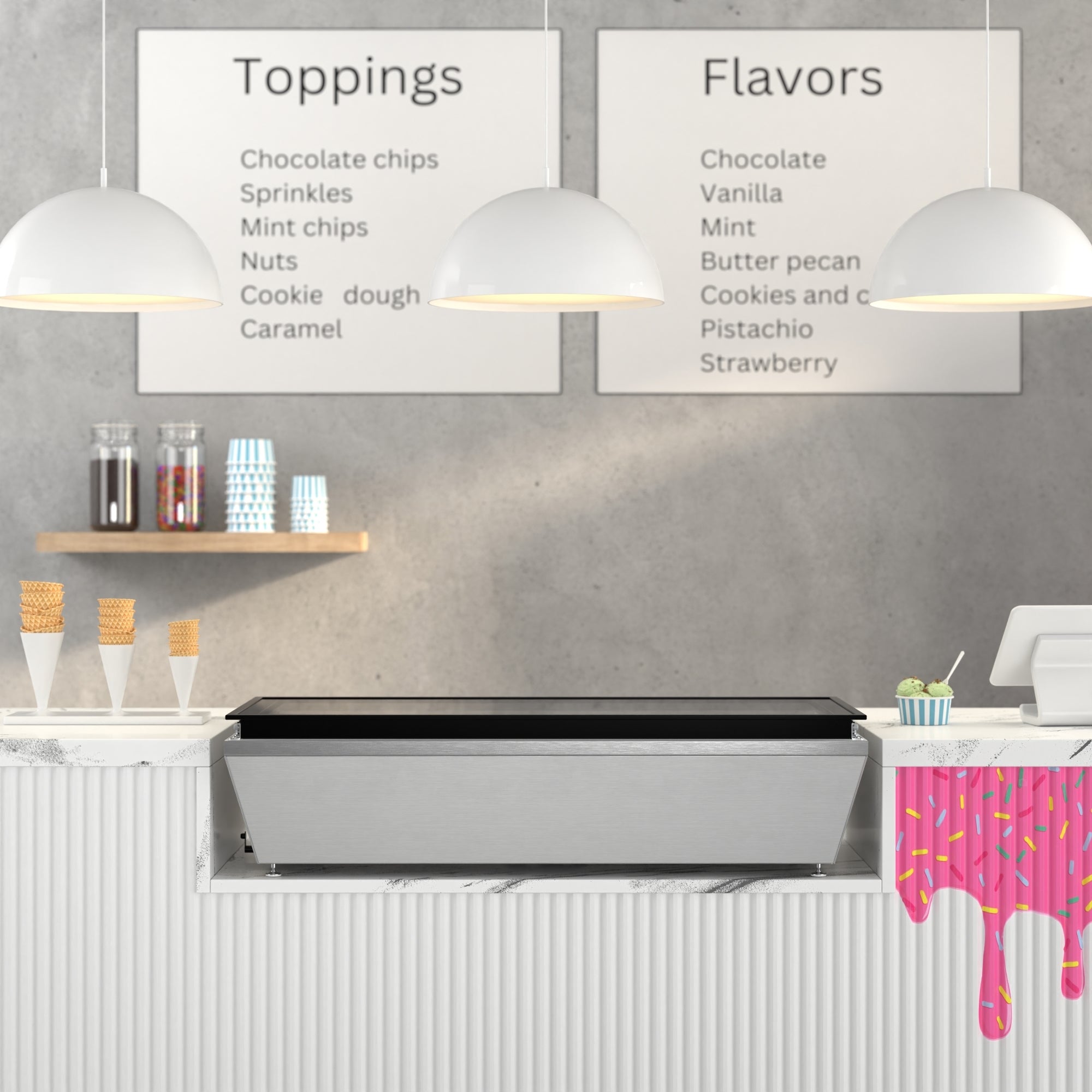 45 in. 6-Pan Countertop Ice Cream Display Freezer with Glass Top in Stainless-Steel