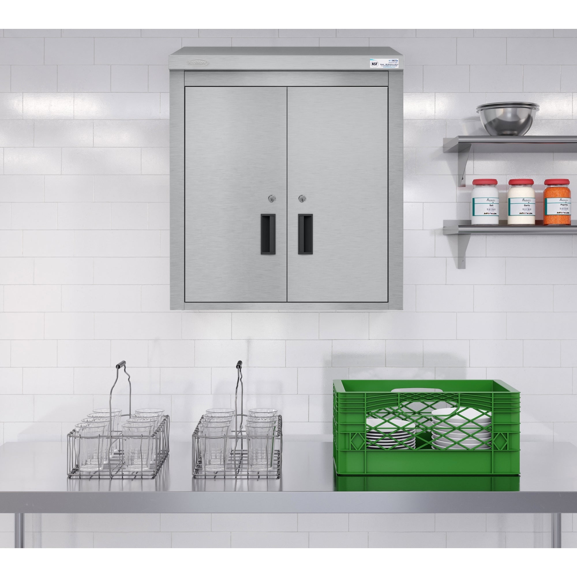 24 in. Kitchen Wall Cabinet with Hinged Doors and 2 shelves in Stainless-Steel