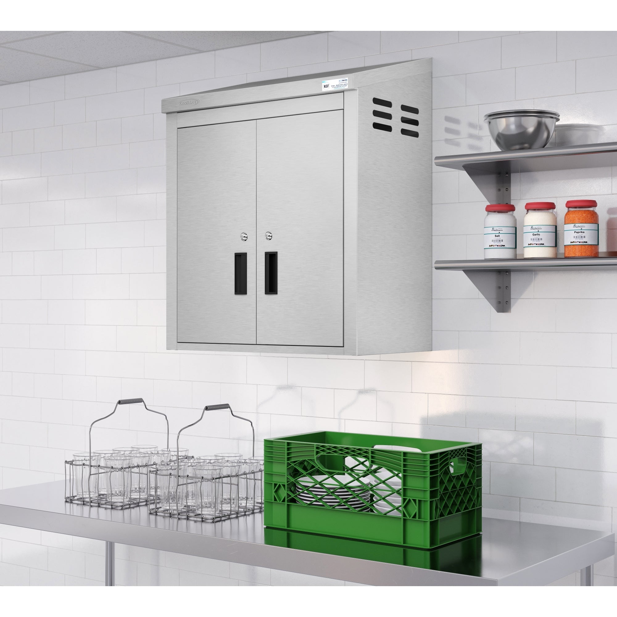 24 in. Kitchen Wall Cabinet with Hinged Doors and 2 shelves in Stainless-Steel