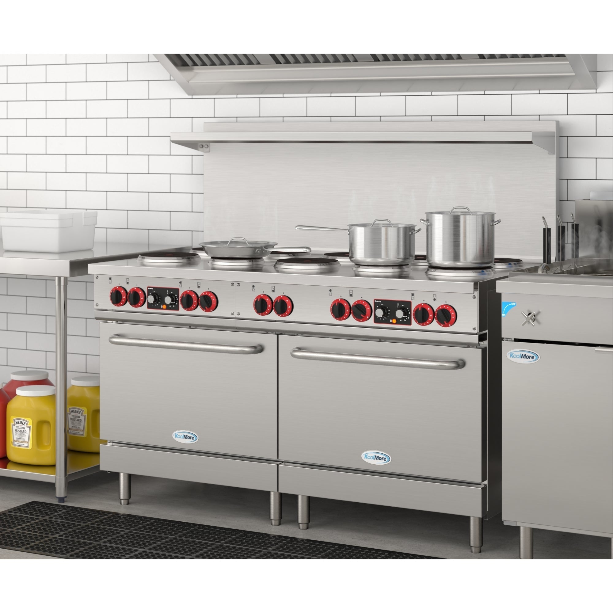 60 In. Commercial Electric Range with 10 Burners and 2 Standard Electric Ovens in Stainless Steel - 208V 3-Phase
