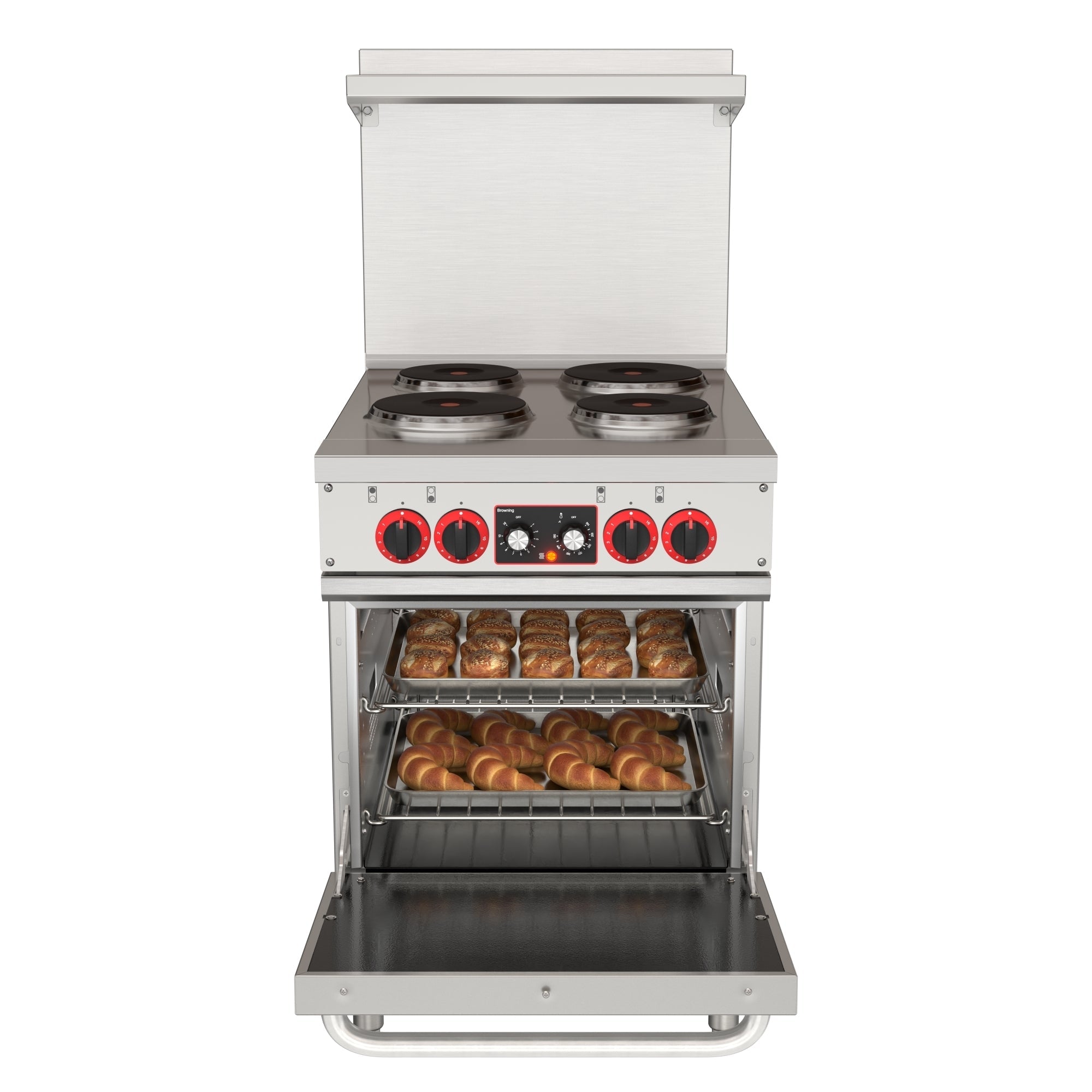 24 in. Commercial Electric Range with 4 Burners and 1 Standard Electric Oven in Stainless Steel - 208V 3-Phase