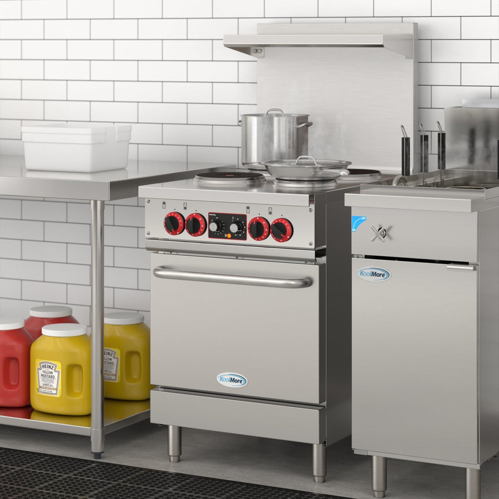 24 in. Commercial Electric Range with 4 Burners and 1 Standard Electric Oven in Stainless Steel - 208V 3-Phase