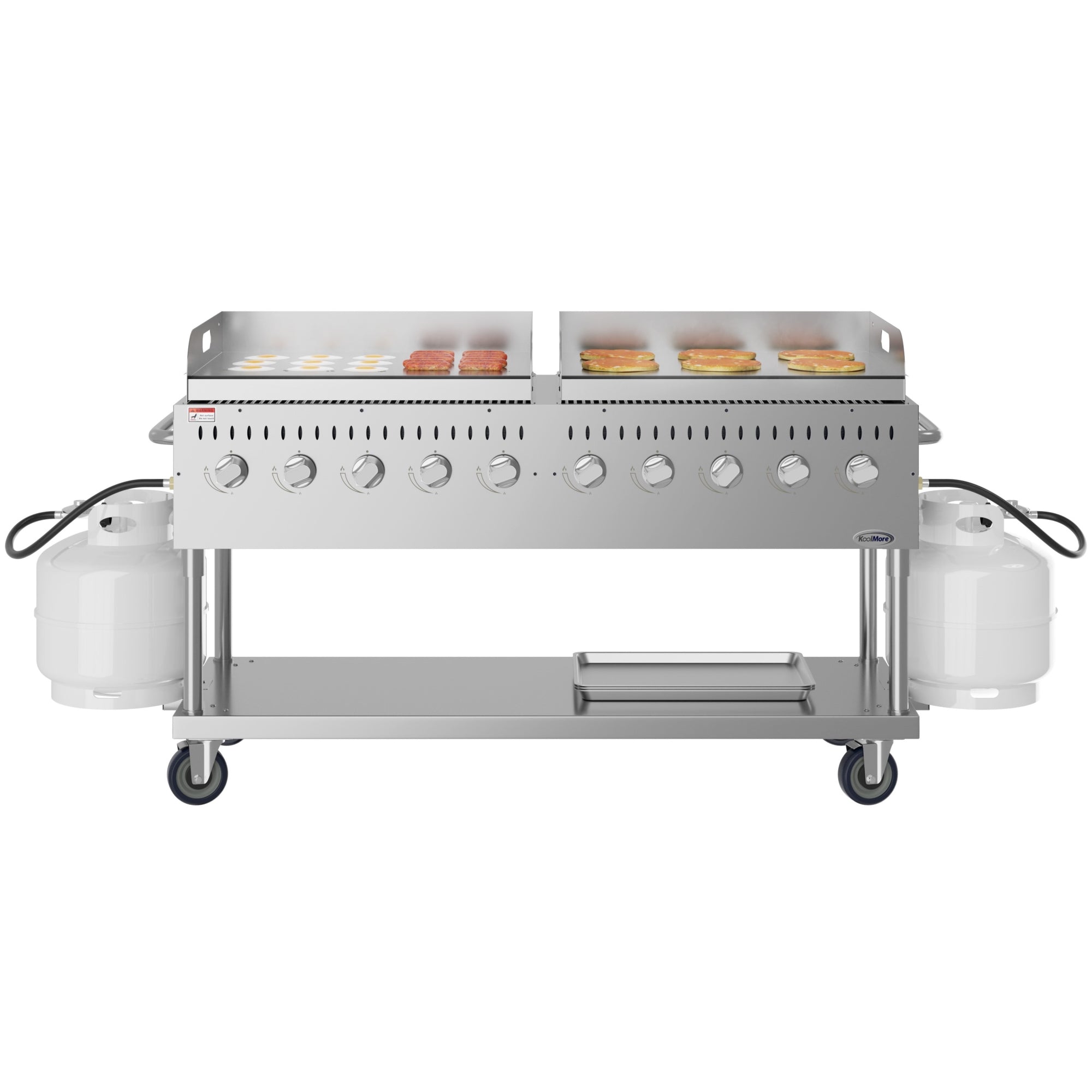 72 in. 10-Burner Commercial Outdoor Propane Gas Grill with Two 36 in. Griddles in Stainless-Steel, ETL Listed