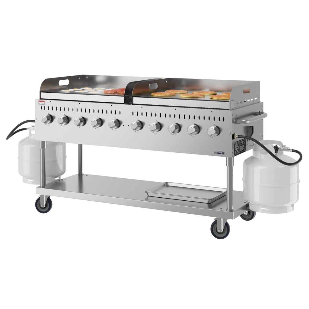 72 in. 10-Burner Commercial Outdoor Propane Gas Grill with Two 36 in. Griddles in Stainless-Steel, ETL Listed