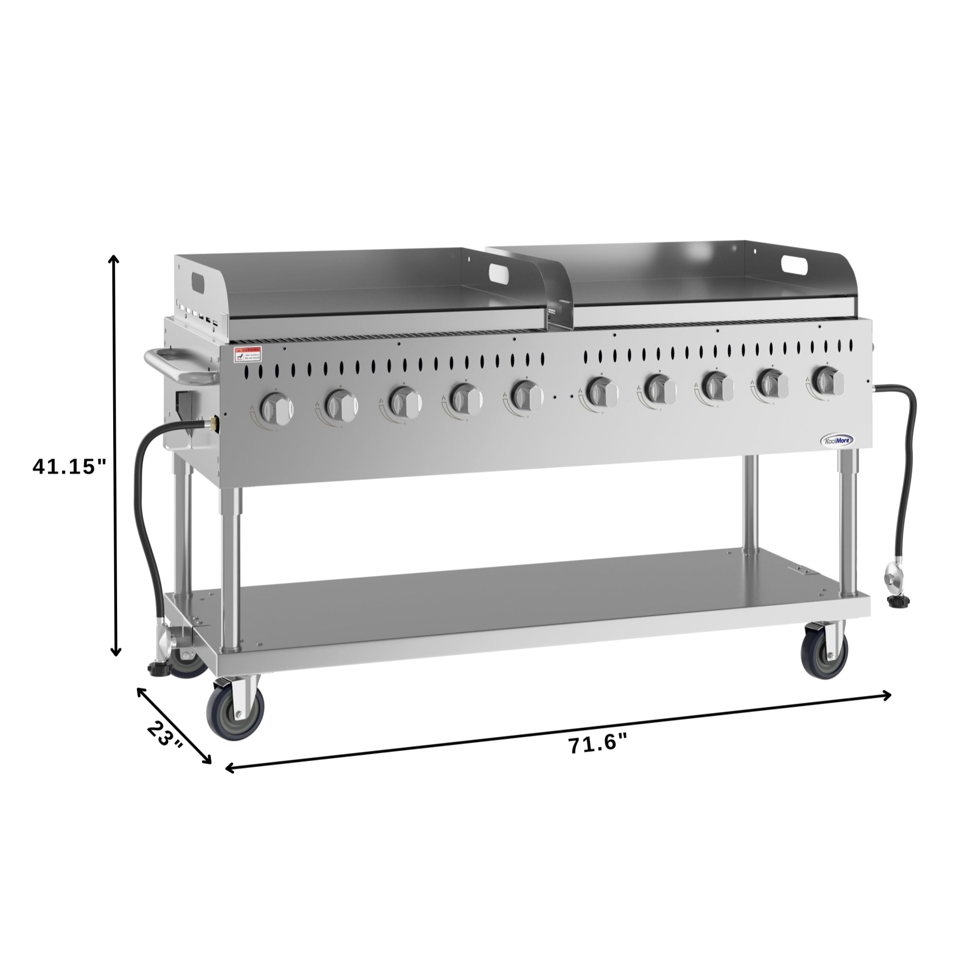 72 in. 10-Burner Commercial Outdoor Propane Gas Grill with Two 36 in. Griddles in Stainless-Steel, ETL Listed