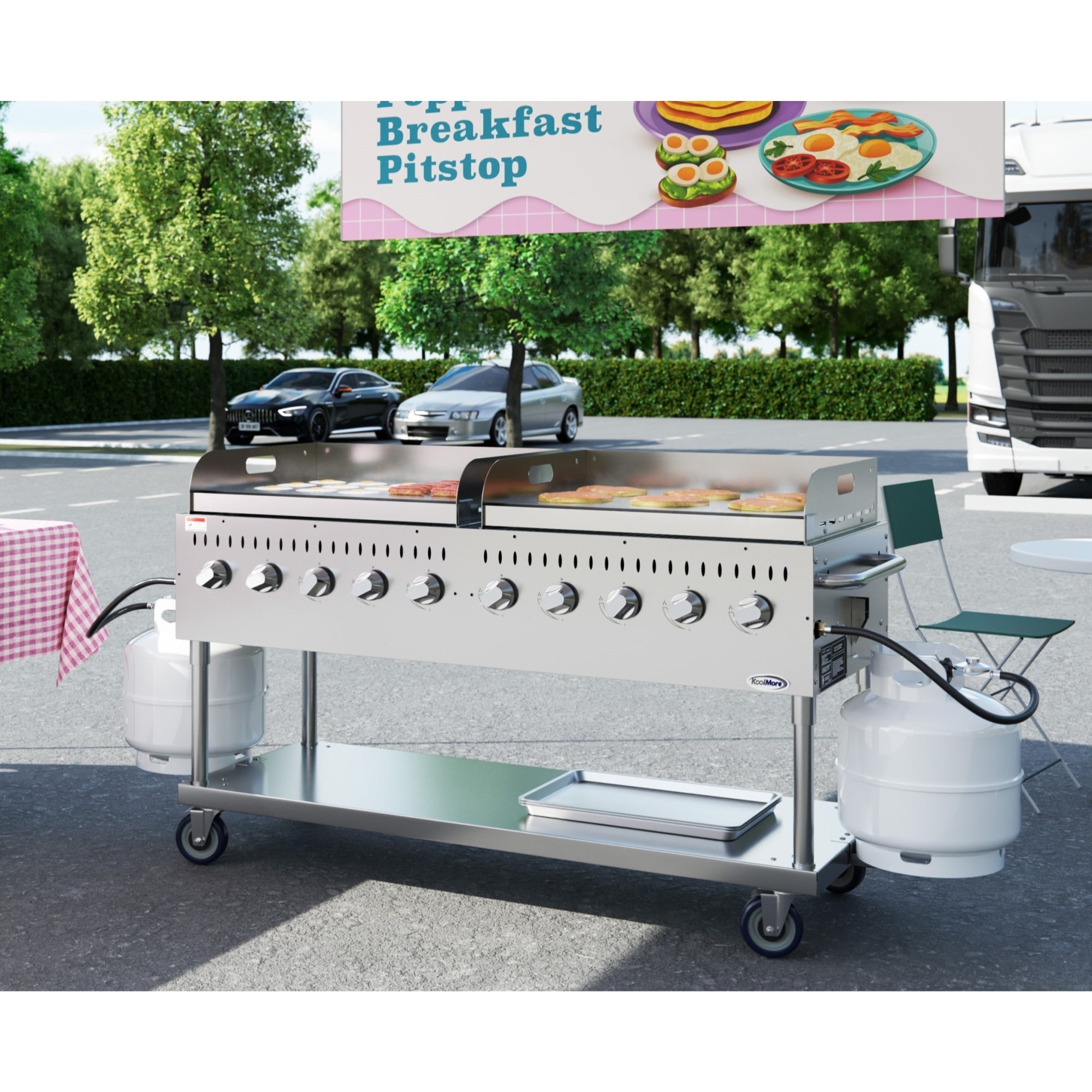 72 in. 10-Burner Commercial Outdoor Propane Gas Grill with Two 36 in. Griddles in Stainless-Steel, ETL Listed