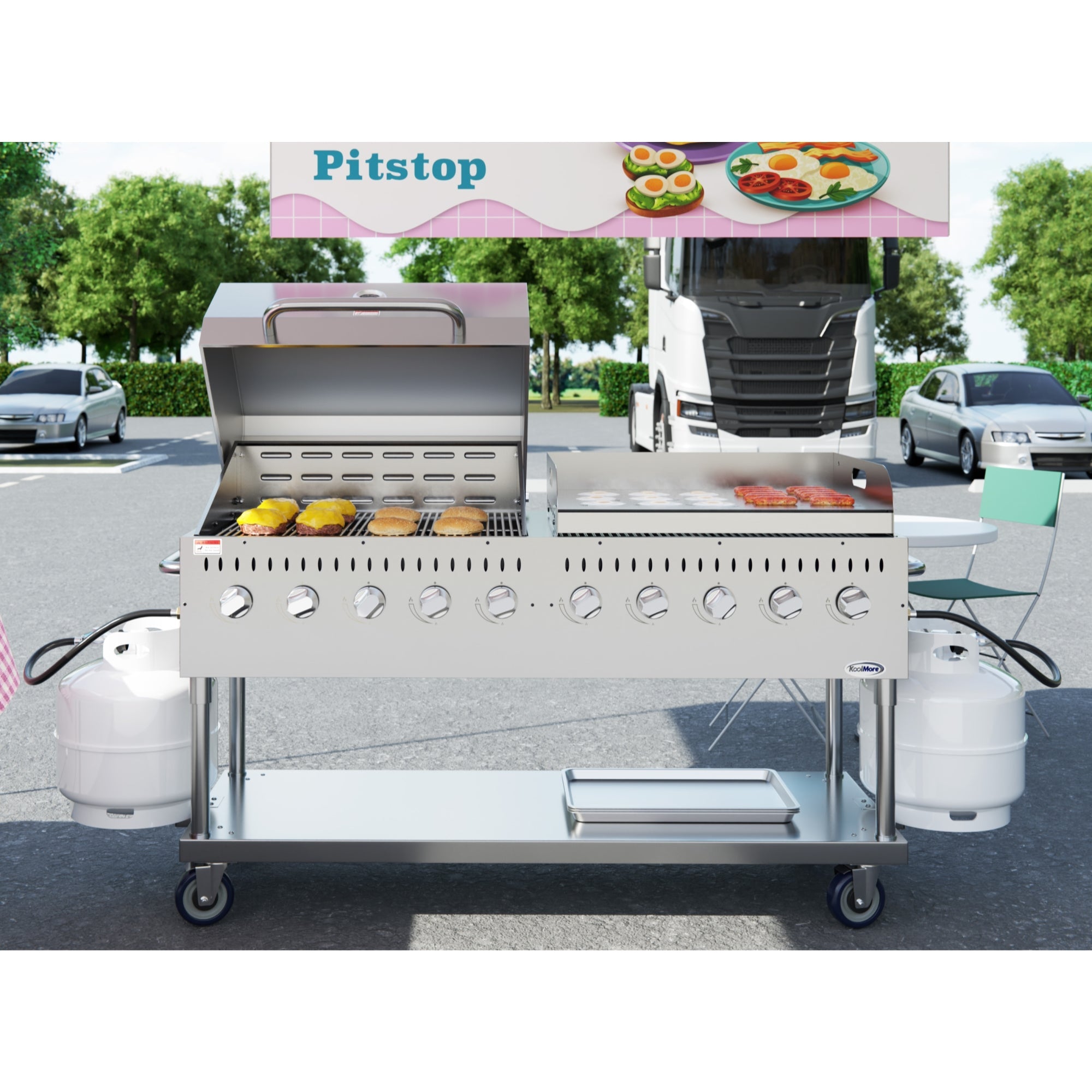 72 in. 10-Burner Commercial Outdoor Propane Gas Grill With 36 in. Roll Dome Cover and 36 in. Griddle in Stainless-Steel, ETL Listed
