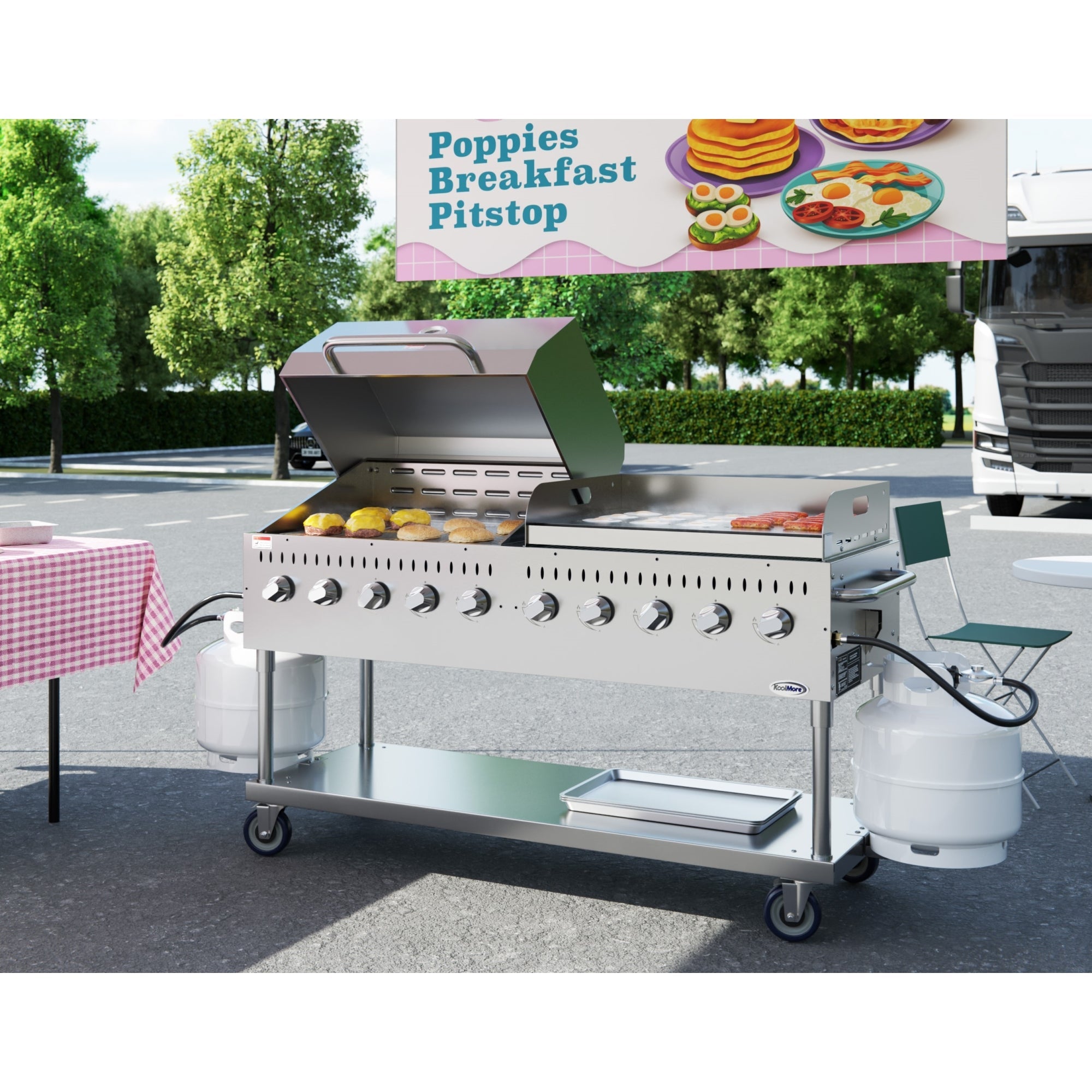72 in. 10-Burner Commercial Outdoor Propane Gas Grill With 36 in. Roll Dome Cover and 36 in. Griddle in Stainless-Steel, ETL Listed