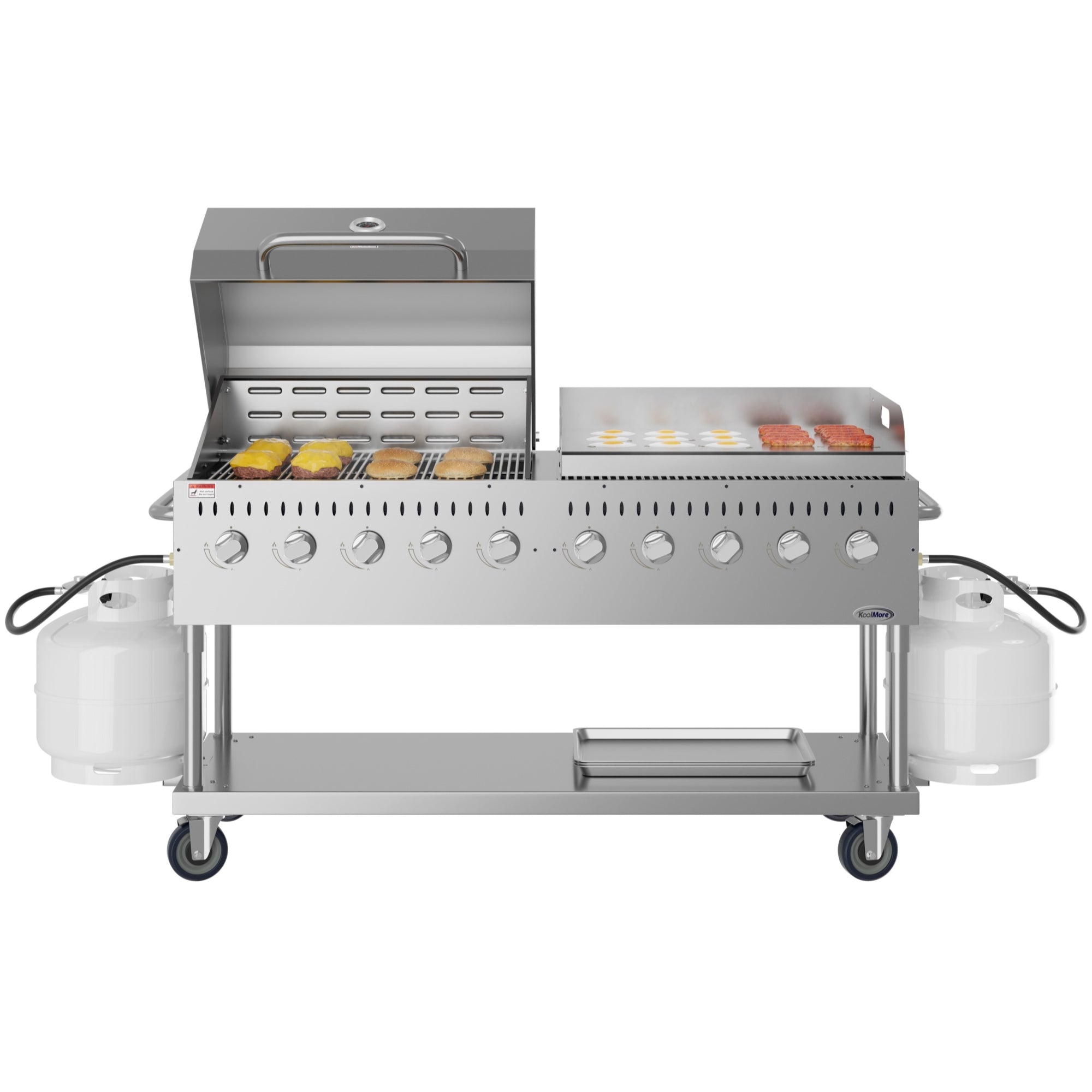 72 in. 10-Burner Commercial Outdoor Propane Gas Grill With 36 in. Roll Dome Cover and 36 in. Griddle in Stainless-Steel, ETL Listed