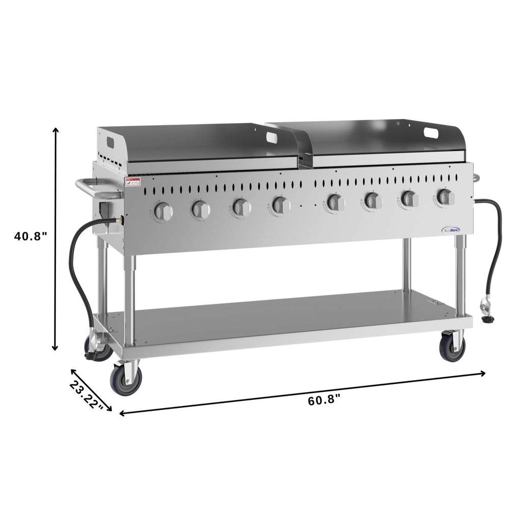 60 in. 8-Burner Commercial Outdoor Propane Gas Grill with Two 30 in. Griddles in Stainless-Steel, ETL Listed
