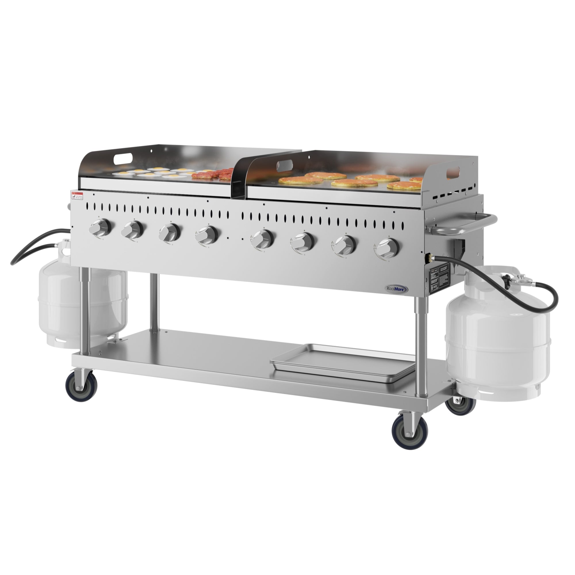 60 in. 8-Burner Commercial Outdoor Propane Gas Grill with Two 30 in. Griddles in Stainless-Steel, ETL Listed