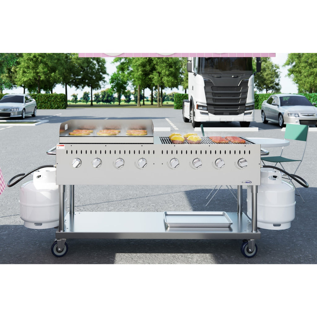 60 in. 8-Burner Commercial Outdoor Propane Gas Grill with 30 in. Griddle in Stainless-Steel, ETL Listed