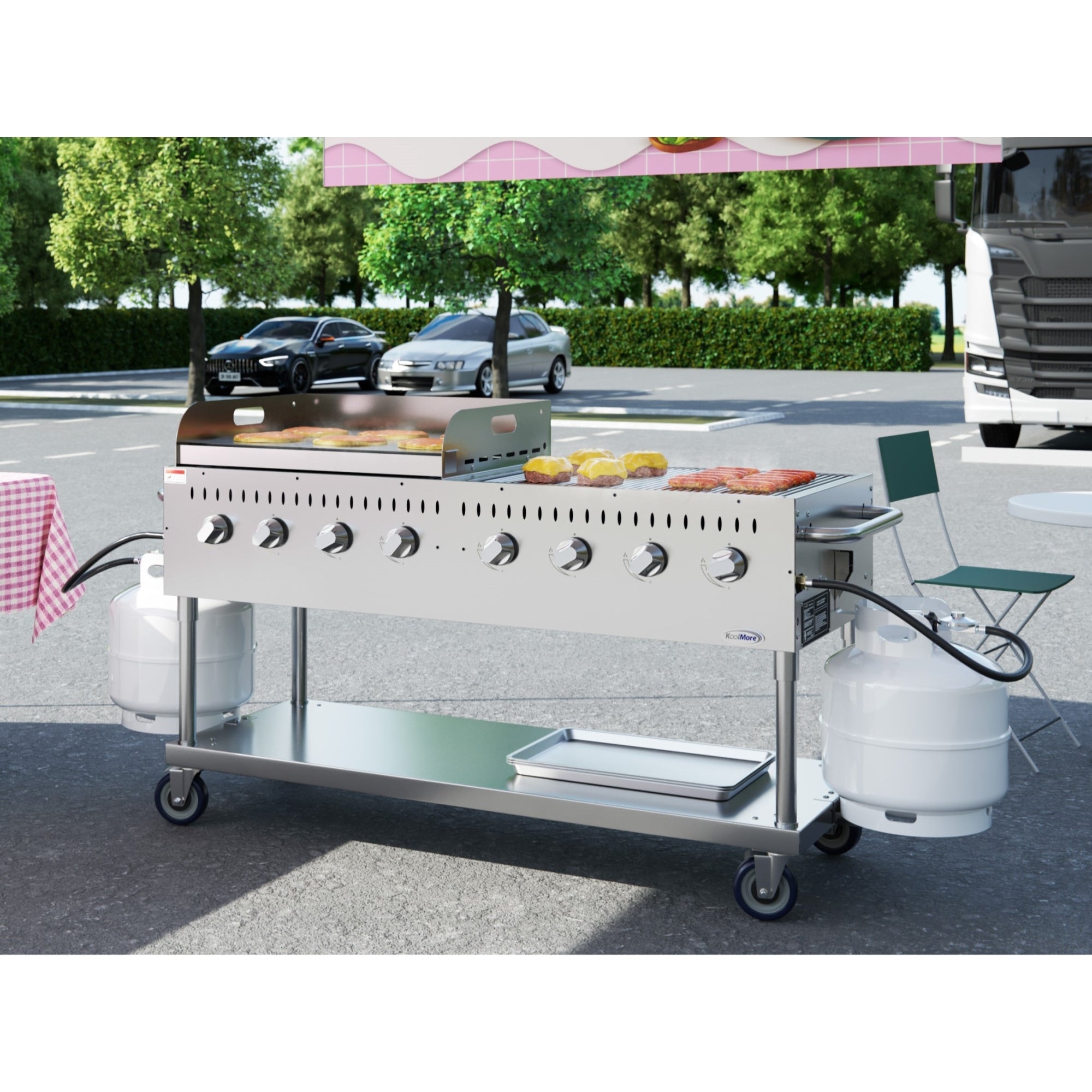 60 in. 8-Burner Commercial Outdoor Propane Gas Grill with 30 in. Griddle in Stainless-Steel, ETL Listed