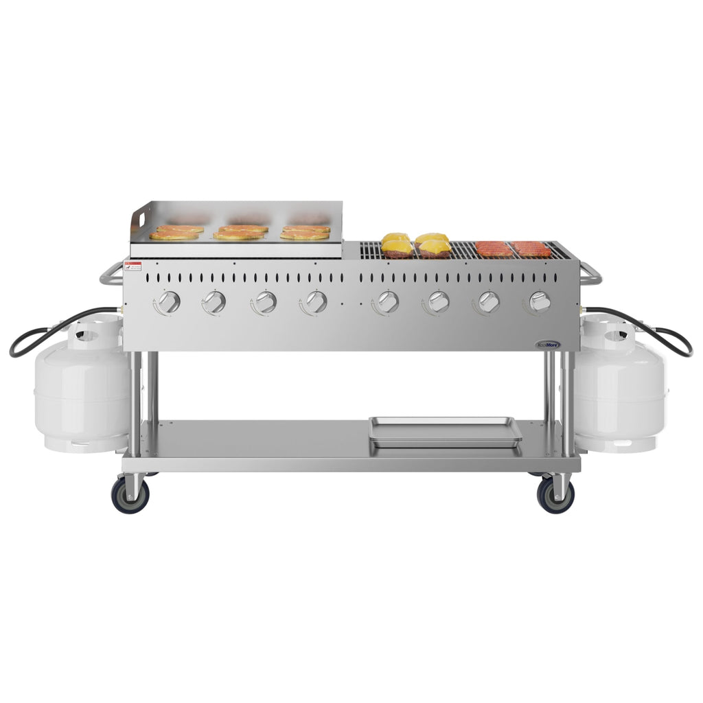 60 in. 8-Burner Commercial Outdoor Propane Gas Grill with 30 in. Griddle in Stainless-Steel, ETL Listed