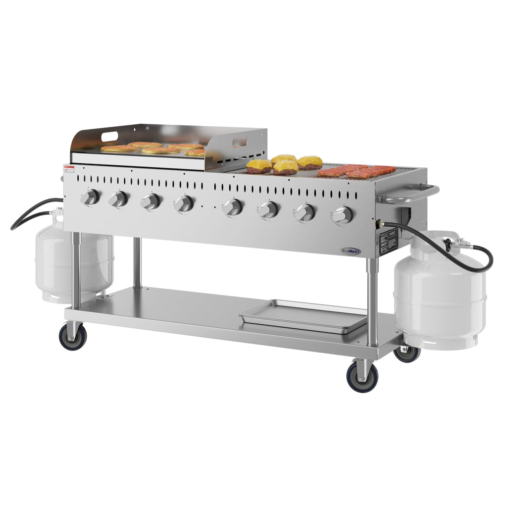 60 in. 8-Burner Commercial Outdoor Propane Gas Grill with 30 in. Griddle in Stainless-Steel, ETL Listed