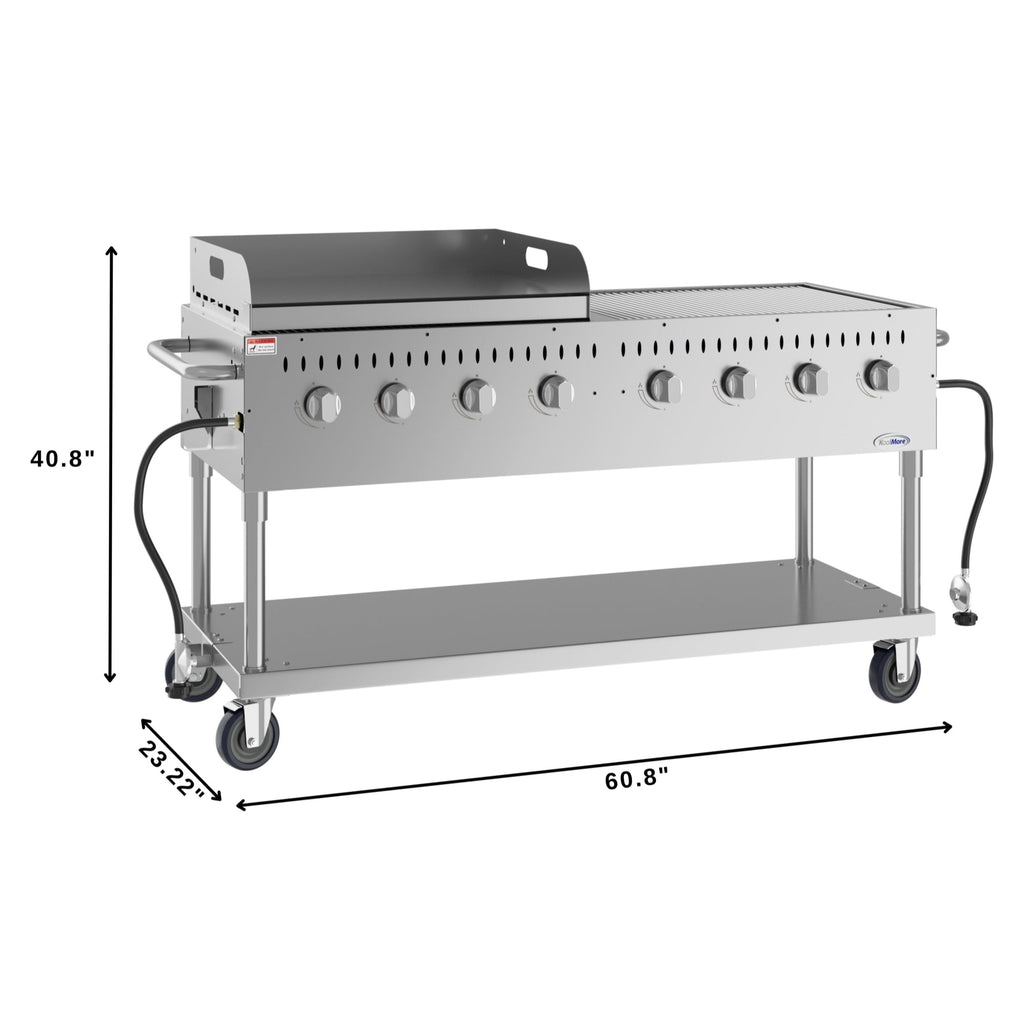 60 in. 8-Burner Commercial Outdoor Propane Gas Grill with 30 in. Griddle in Stainless-Steel, ETL Listed