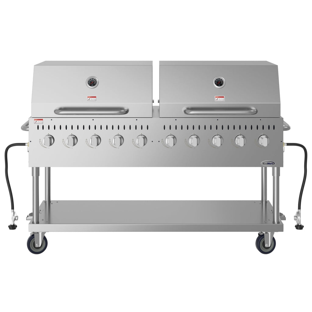 72 in. 10-Burner Commercial Outdoor Propane Gas Grill with Two 36 in. Roll Dome Covers in Stainless-Steel, ETL Listed