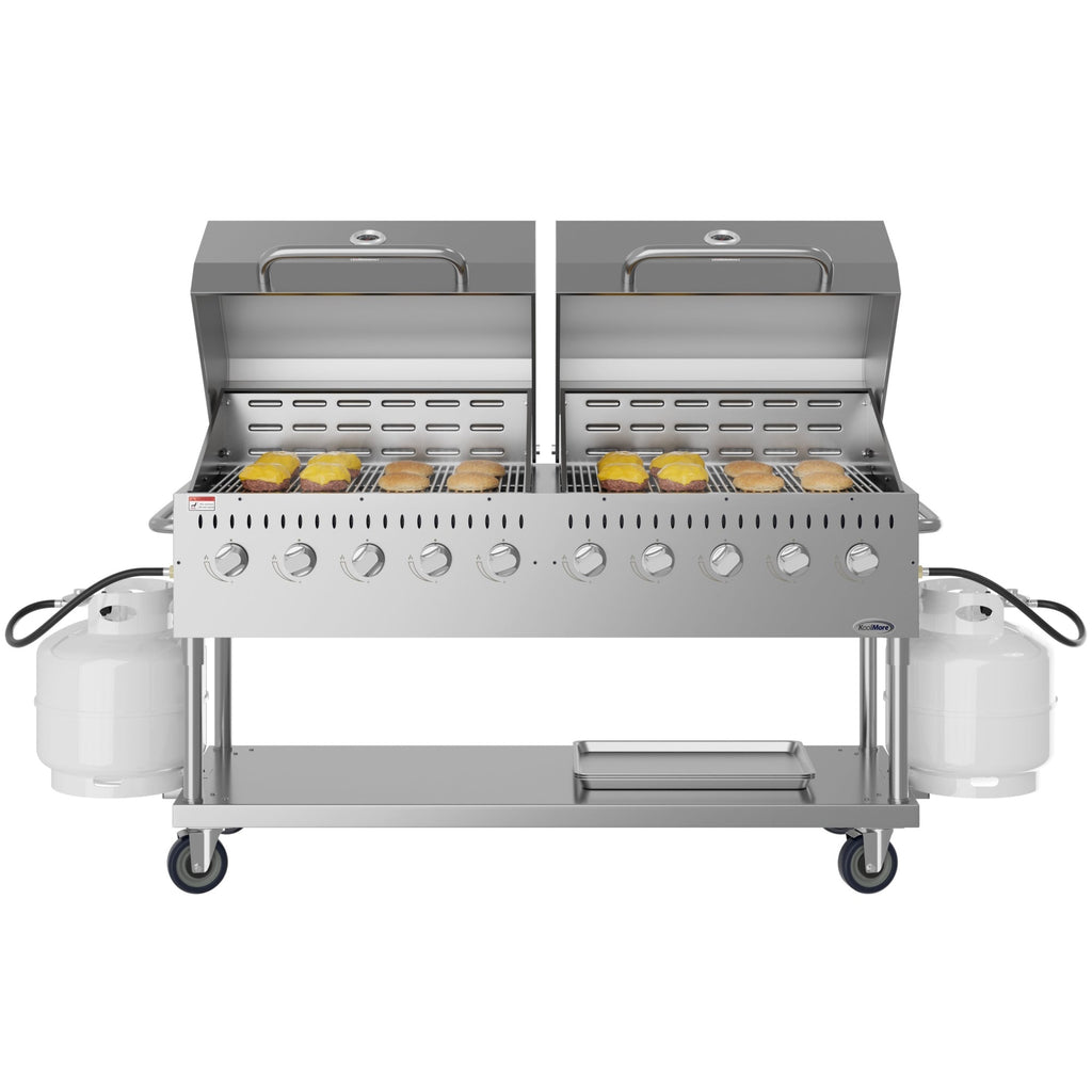 72 in. 10-Burner Commercial Outdoor Propane Gas Grill with Two 36 in. Roll Dome Covers in Stainless-Steel, ETL Listed