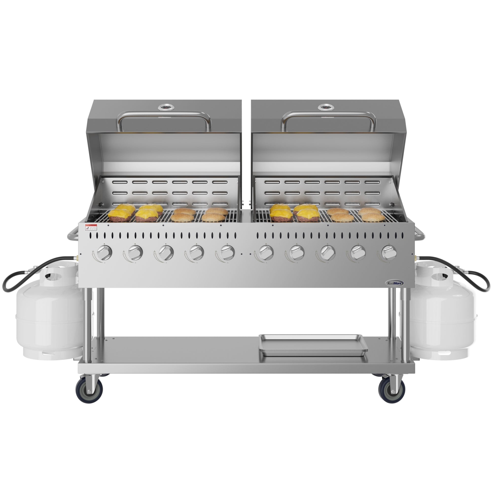 72 in. 10-Burner Commercial Outdoor Propane Gas Grill with Two 36 in. Roll Dome Covers in Stainless-Steel, ETL Listed