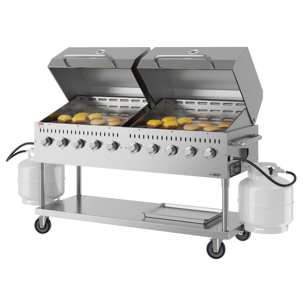 72 in. 10-Burner Commercial Outdoor Propane Gas Grill with Two 36 in. Roll Dome Covers in Stainless-Steel, ETL Listed