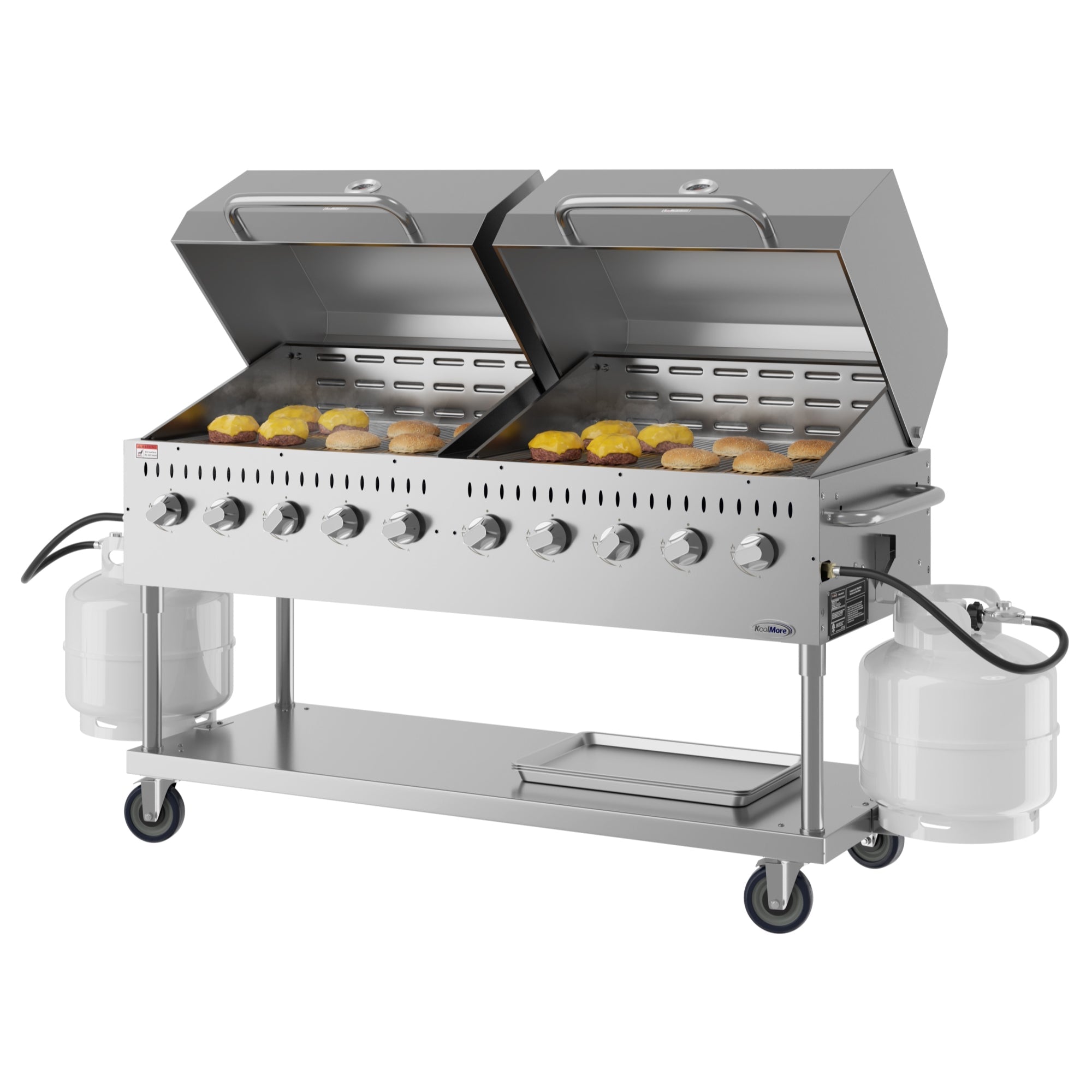 72 in. 10-Burner Commercial Outdoor Propane Gas Grill with Two 36 in. Roll Dome Covers in Stainless-Steel, ETL Listed