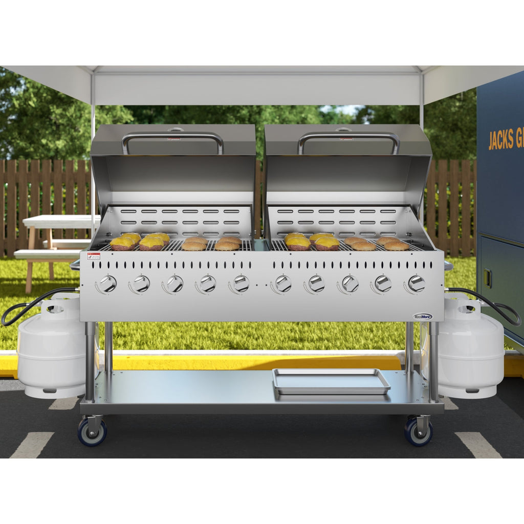 72 in. 10-Burner Commercial Outdoor Propane Gas Grill with Two 36 in. Roll Dome Covers in Stainless-Steel, ETL Listed