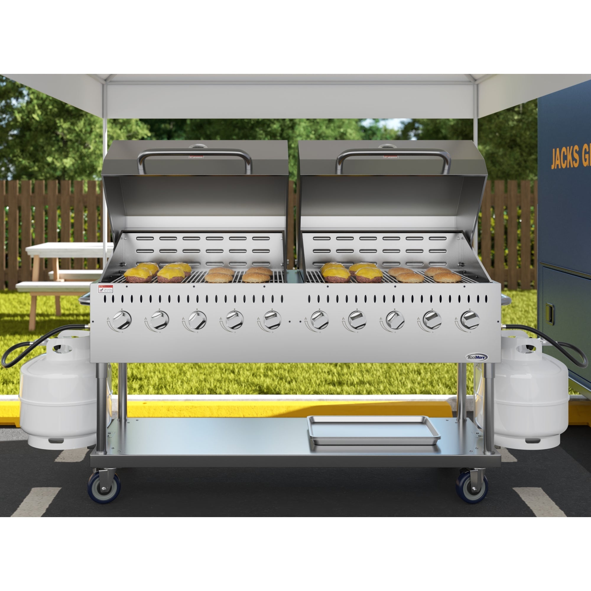 72 in. 10-Burner Commercial Outdoor Propane Gas Grill with Two 36 in. Roll Dome Covers in Stainless-Steel, ETL Listed