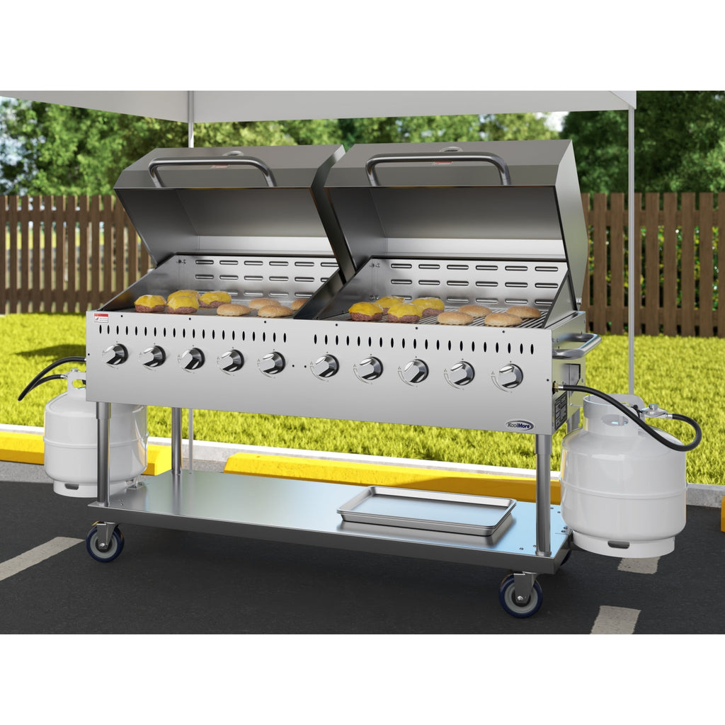 72 in. 10-Burner Commercial Outdoor Propane Gas Grill with Two 36 in. Roll Dome Covers in Stainless-Steel, ETL Listed