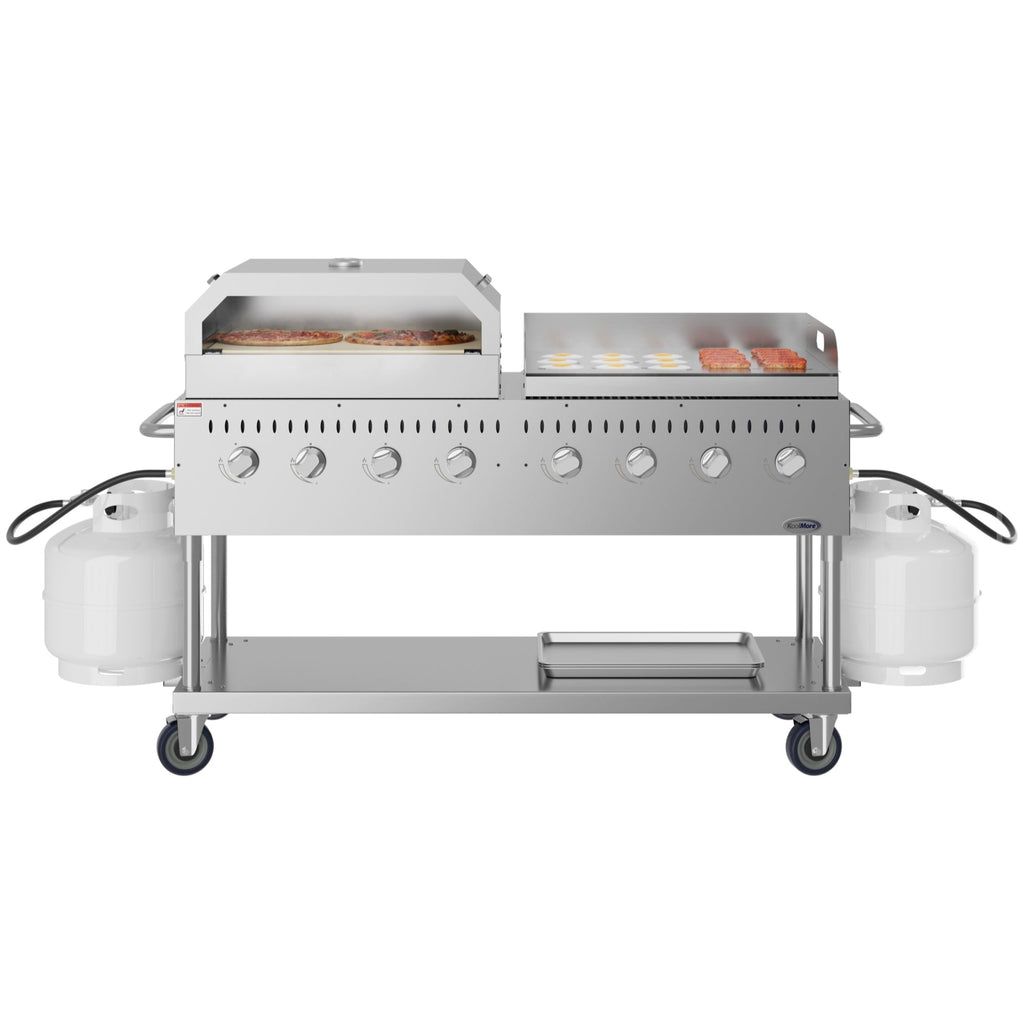 60 in. 8-Burner Commercial Outdoor Propane Gas Grill with 30 in. Griddle and 30 in. Pizza Oven in Stainless-Steel, ETL Listed