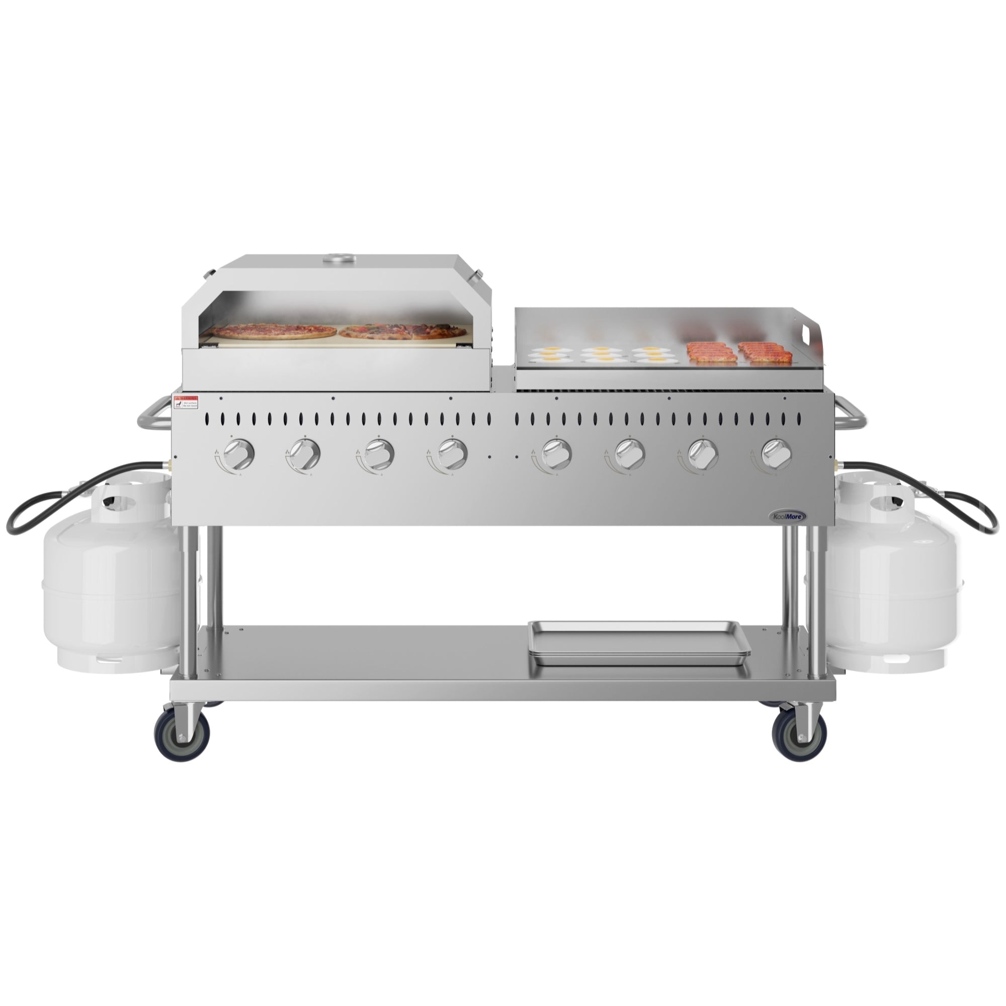 60 in. 8-Burner Commercial Outdoor Propane Gas Grill with 30 in. Griddle and 30 in. Pizza Oven in Stainless-Steel, ETL Listed