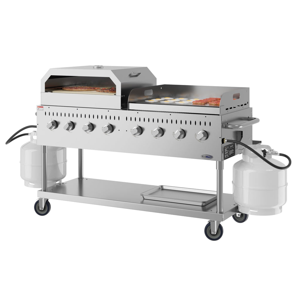 60 in. 8-Burner Commercial Outdoor Propane Gas Grill with 30 in. Griddle and 30 in. Pizza Oven in Stainless-Steel, ETL Listed