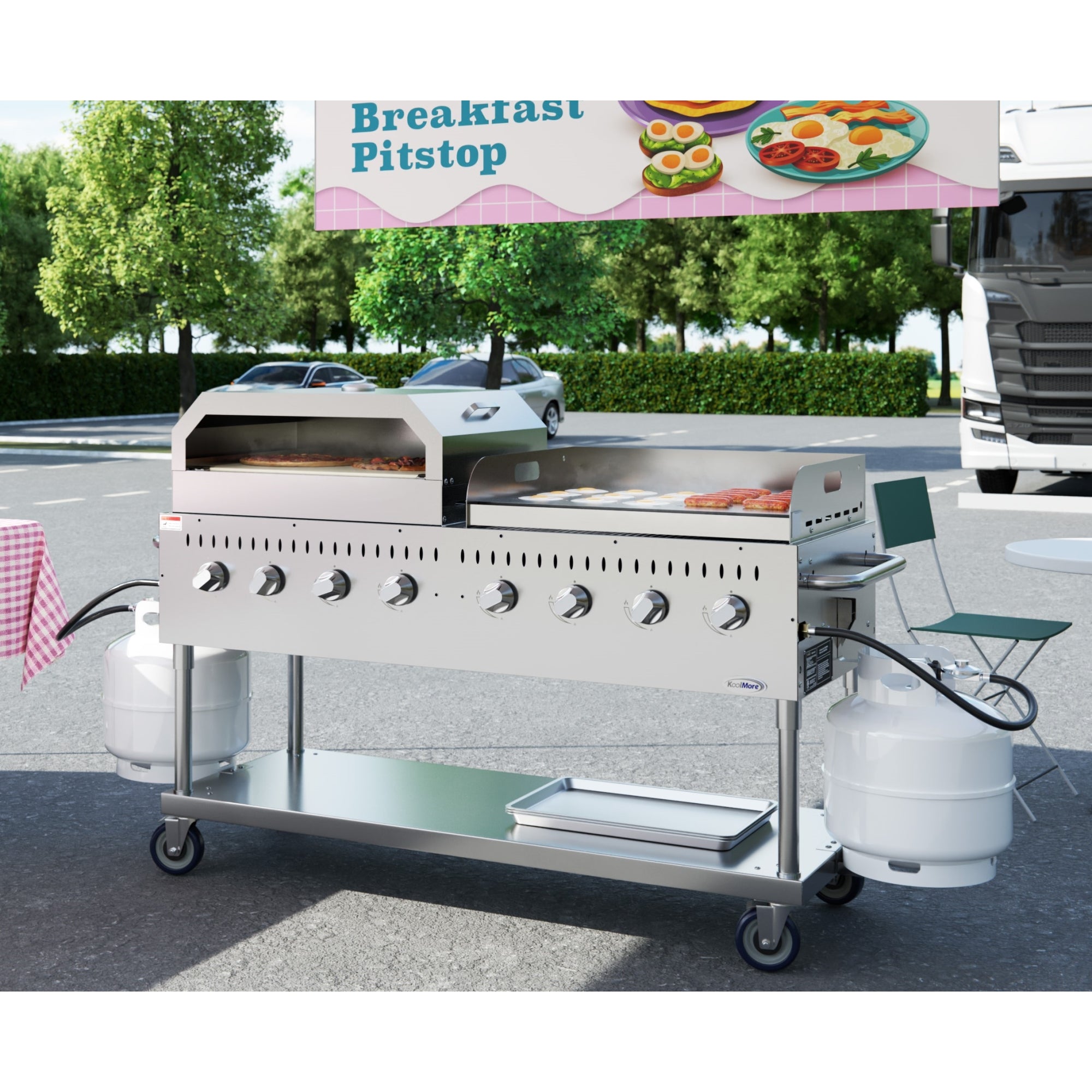 60 in. 8-Burner Commercial Outdoor Propane Gas Grill with 30 in. Griddle and 30 in. Pizza Oven in Stainless-Steel, ETL Listed