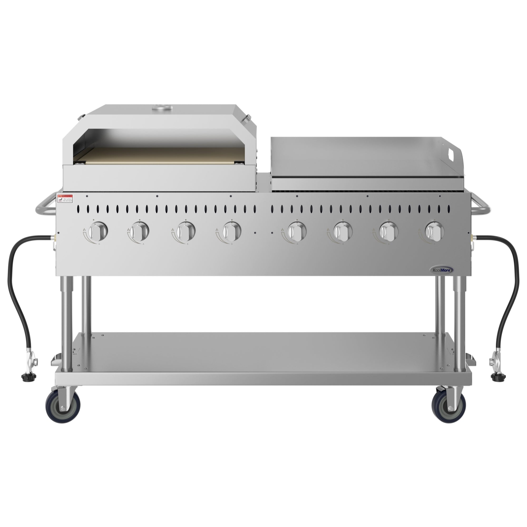 60 in. 8-Burner Commercial Outdoor Propane Gas Grill with 30 in. Griddle and 30 in. Pizza Oven in Stainless-Steel, ETL Listed