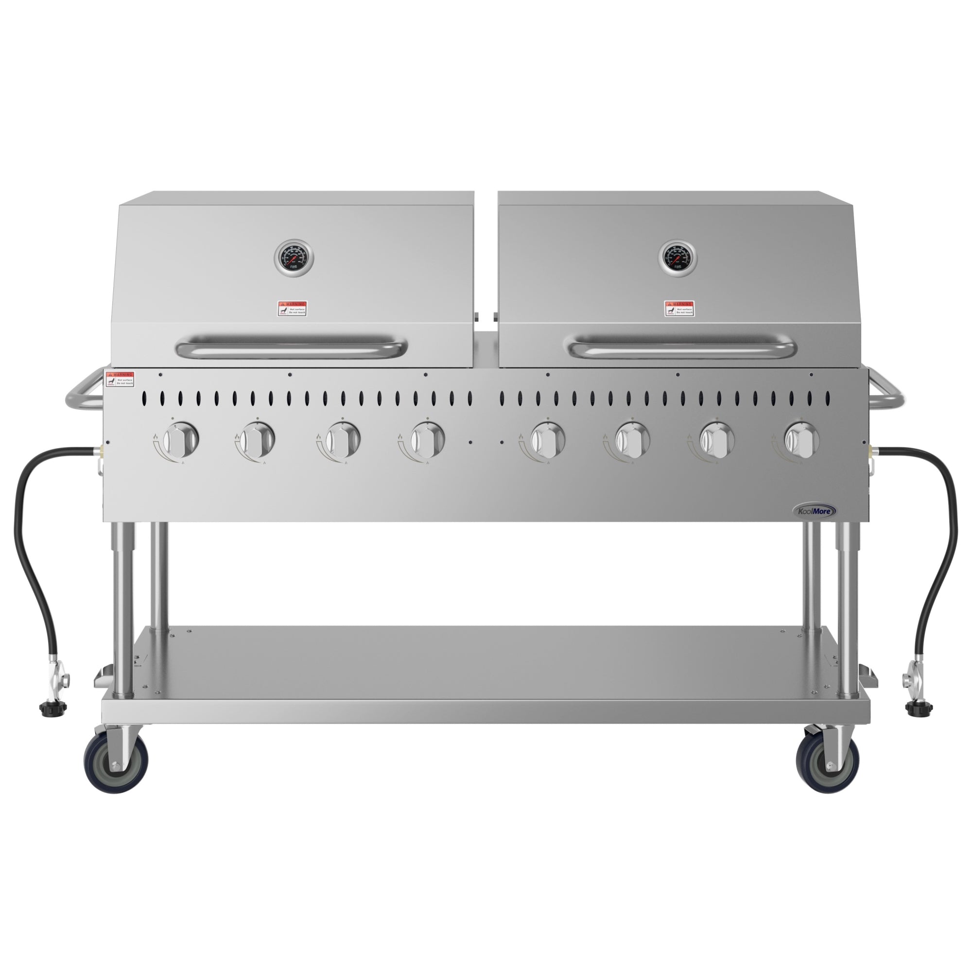 60 in. 8-Burner Commercial Outdoor Propane Gas Grill with 2 Roll Dome Covers in Stainless-Steel, ETL Listed