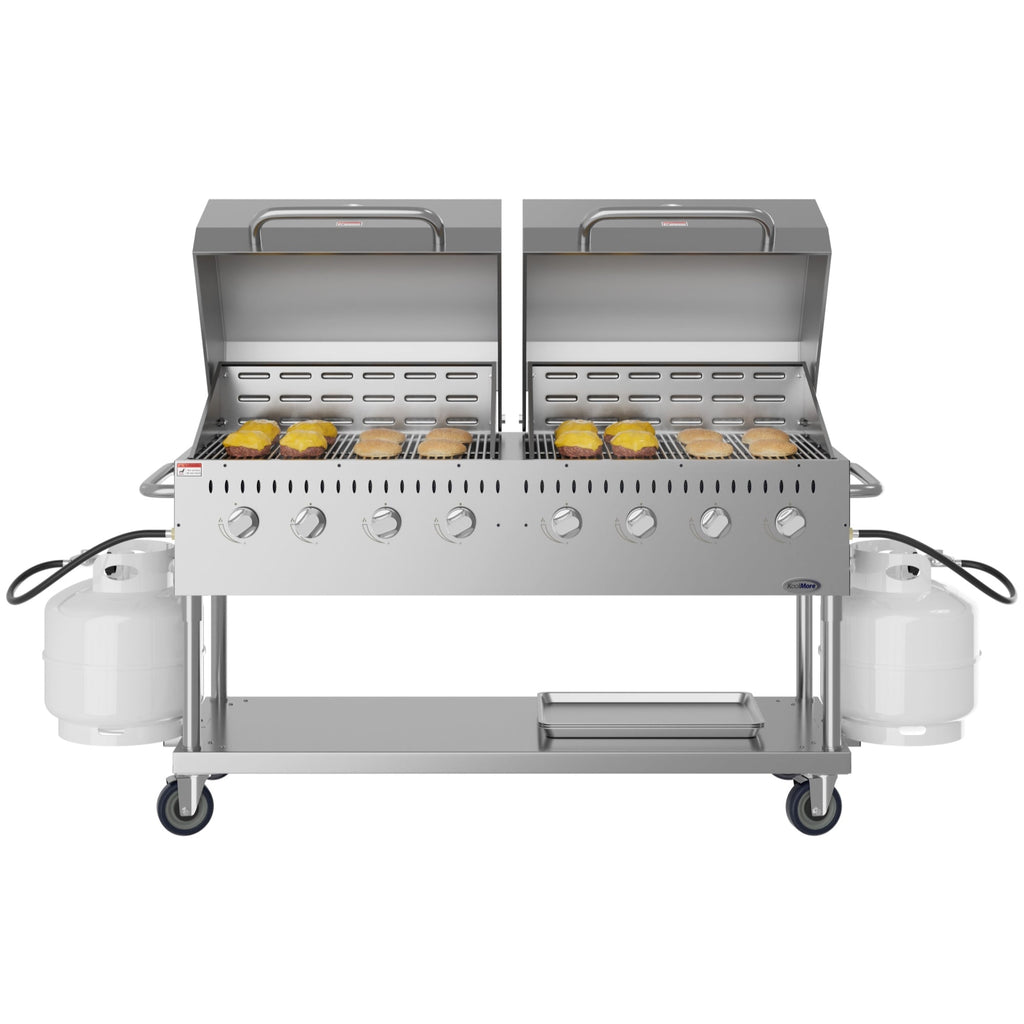 60 in. 8-Burner Commercial Outdoor Propane Gas Grill with 2 Roll Dome Covers in Stainless-Steel, ETL Listed