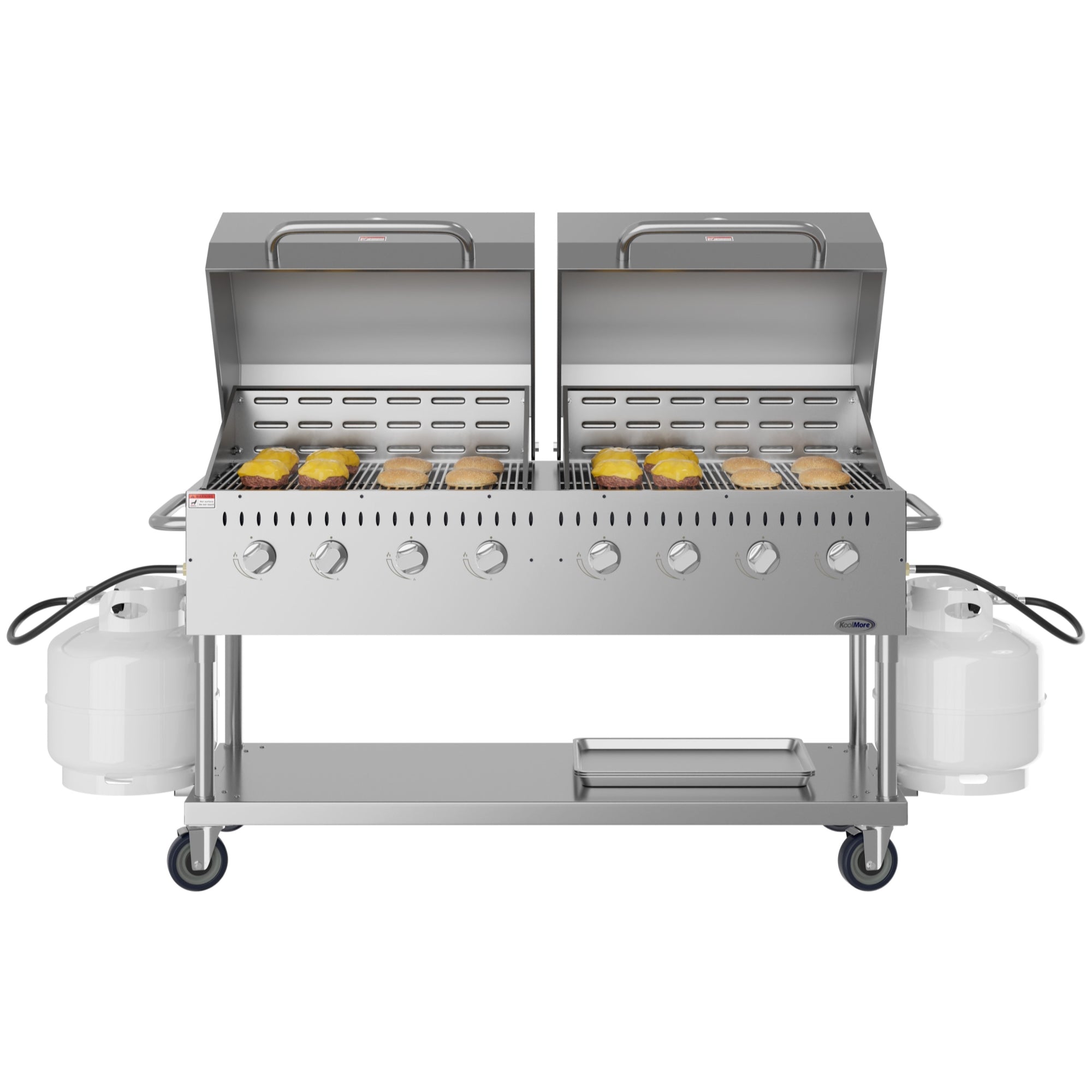 60 in. 8-Burner Commercial Outdoor Propane Gas Grill with 2 Roll Dome Covers in Stainless-Steel, ETL Listed