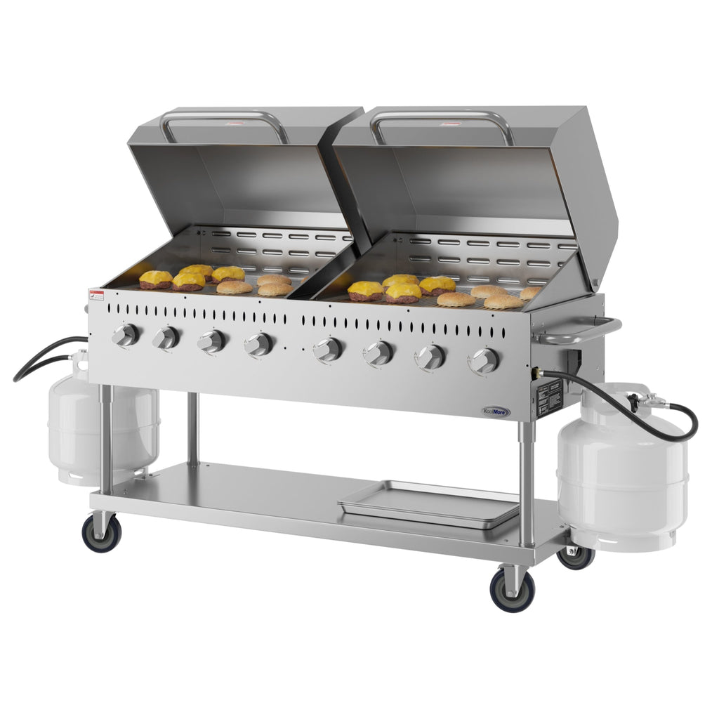 60 in. 8-Burner Commercial Outdoor Propane Gas Grill with 2 Roll Dome Covers in Stainless-Steel, ETL Listed