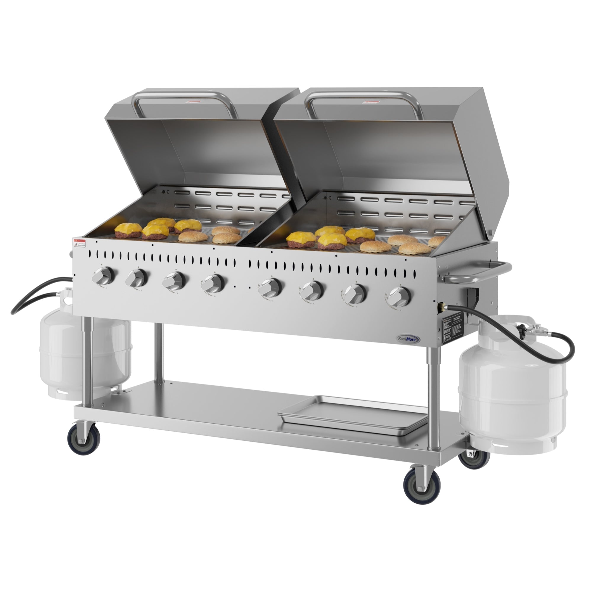 60 in. 8-Burner Commercial Outdoor Propane Gas Grill with 2 Roll Dome Covers in Stainless-Steel, ETL Listed