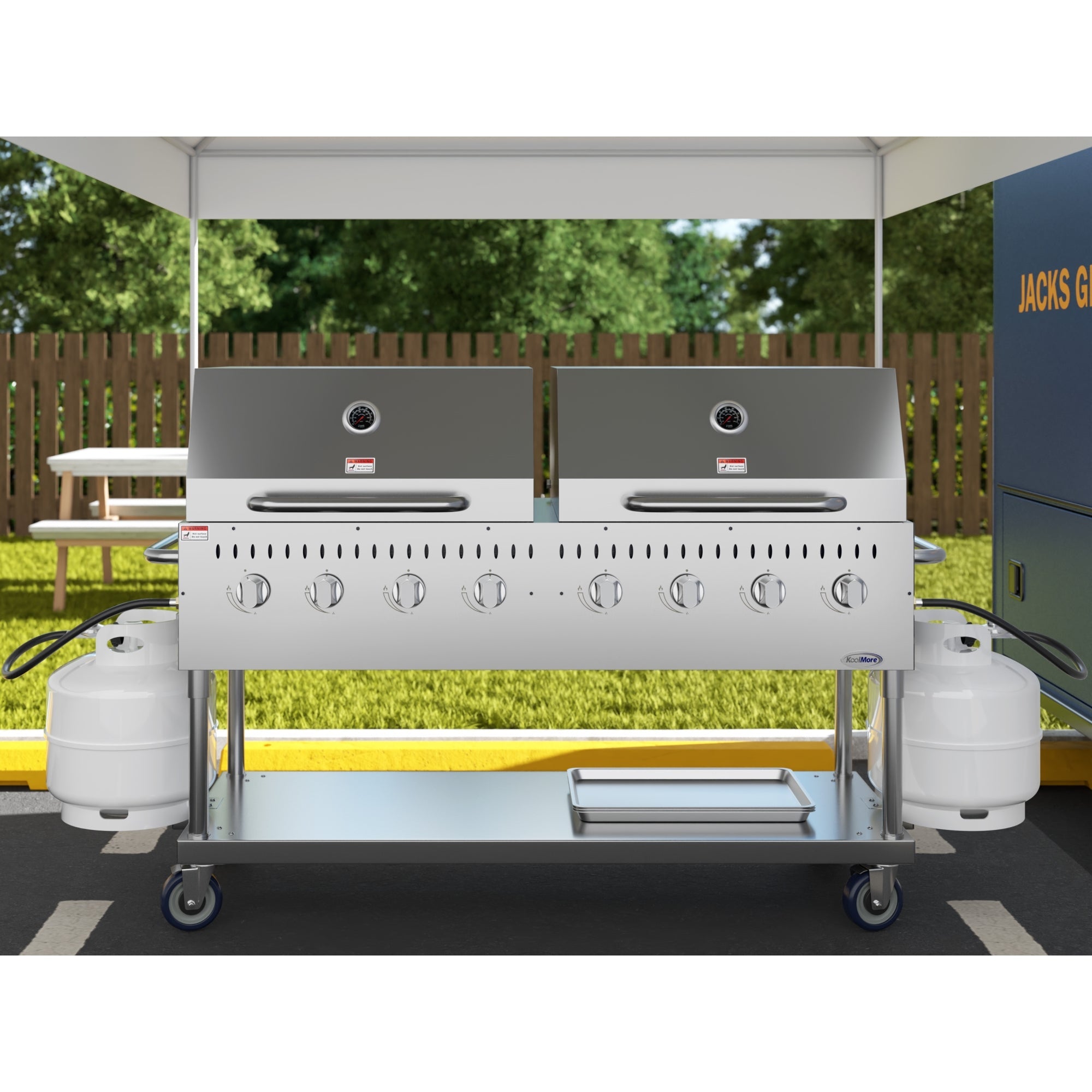 60 in. 8-Burner Commercial Outdoor Propane Gas Grill with 2 Roll Dome Covers in Stainless-Steel, ETL Listed