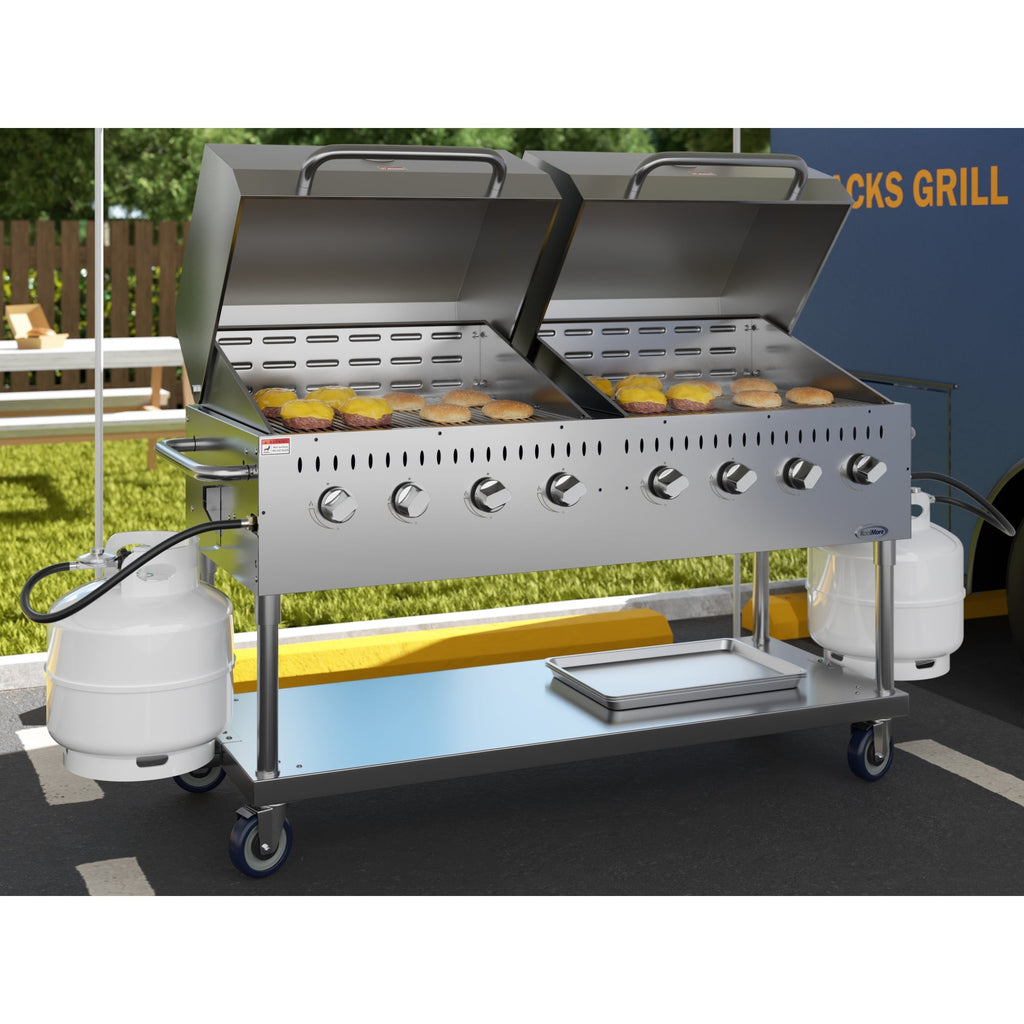 60 in. 8-Burner Commercial Outdoor Propane Gas Grill with 2 Roll Dome Covers in Stainless-Steel, ETL Listed