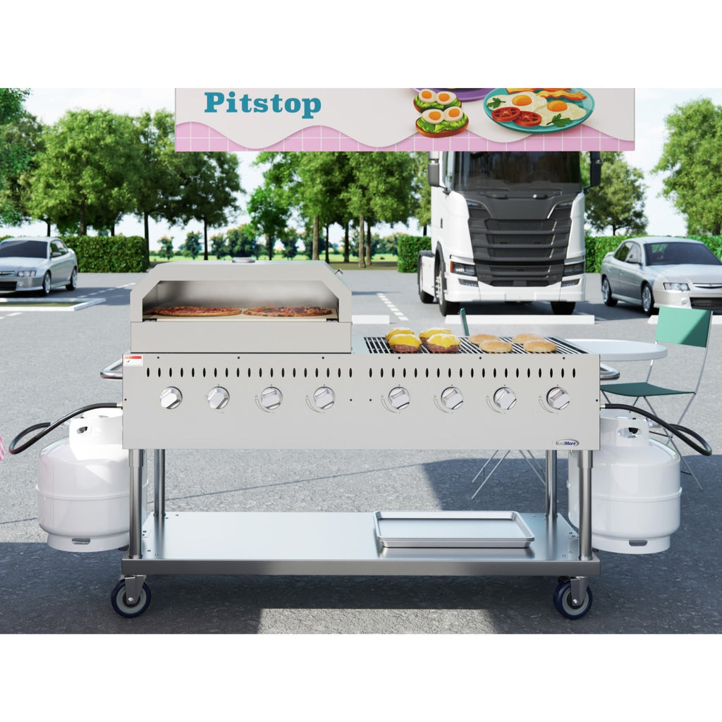 60 in. 8-Burner Commercial Outdoor Propane Gas Grill with 30 in. Pizza Oven in Stainless-Steel, ETL Listed