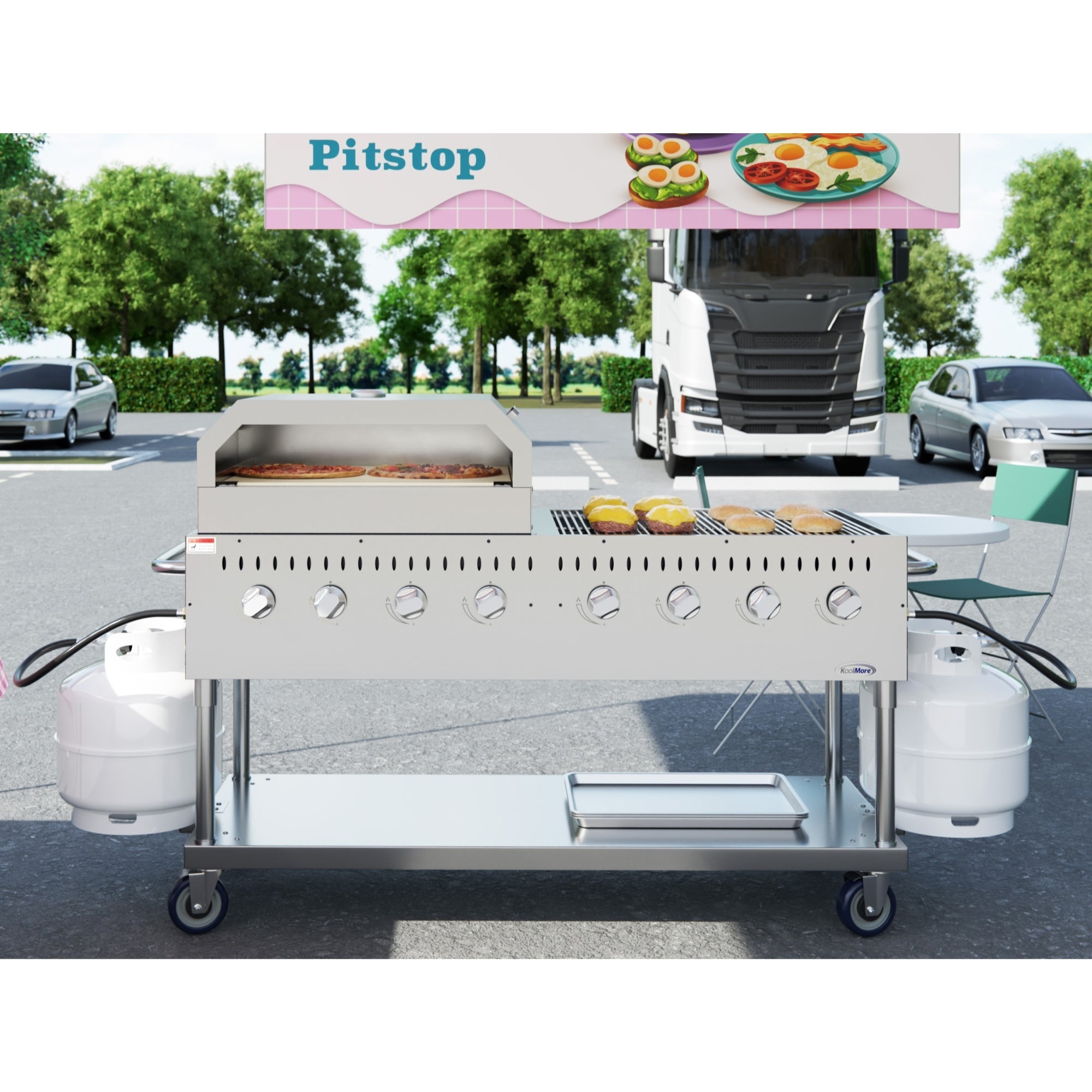 60 in. 8-Burner Commercial Outdoor Propane Gas Grill with 30 in. Pizza Oven in Stainless-Steel, ETL Listed