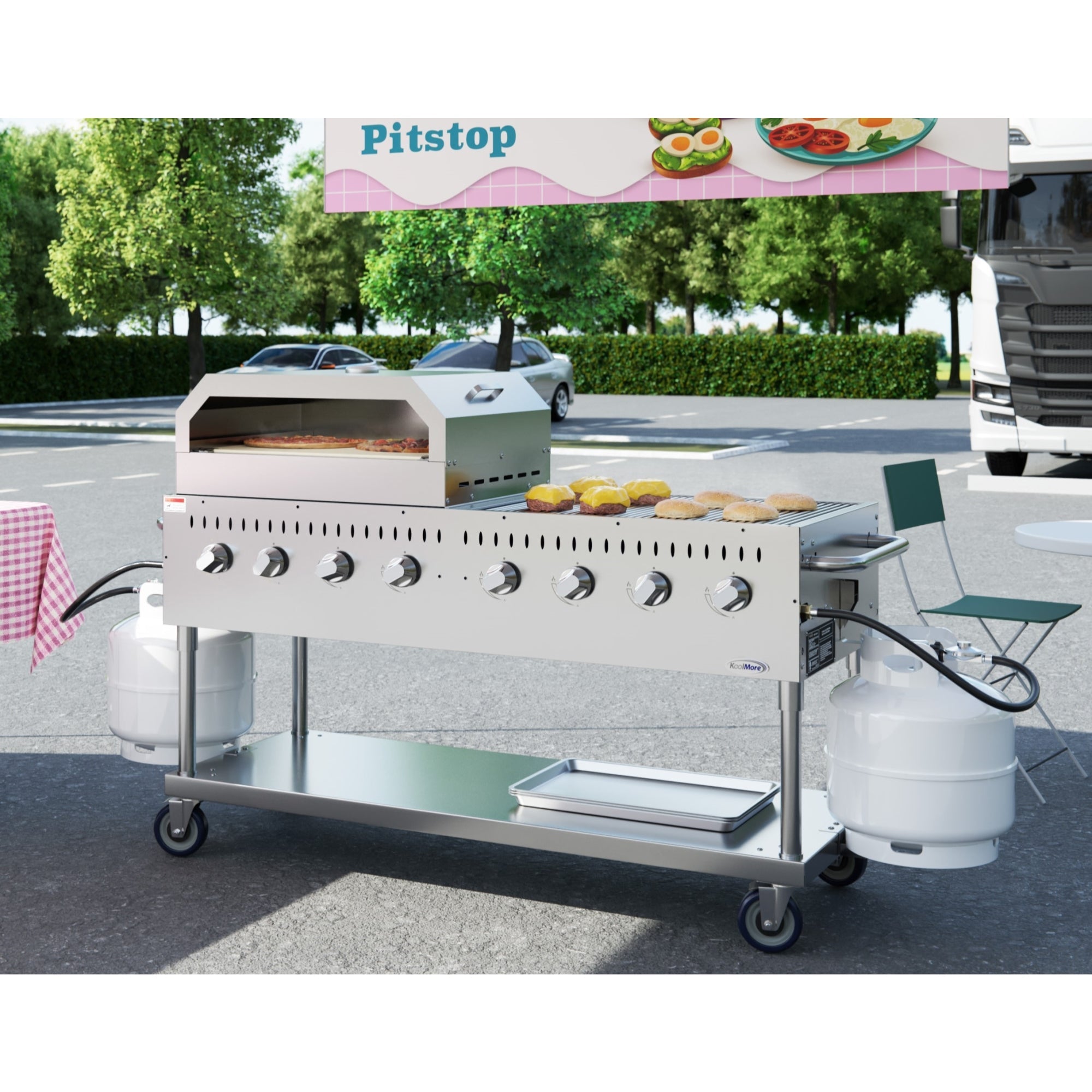 60 in. 8-Burner Commercial Outdoor Propane Gas Grill with 30 in. Pizza Oven in Stainless-Steel, ETL Listed
